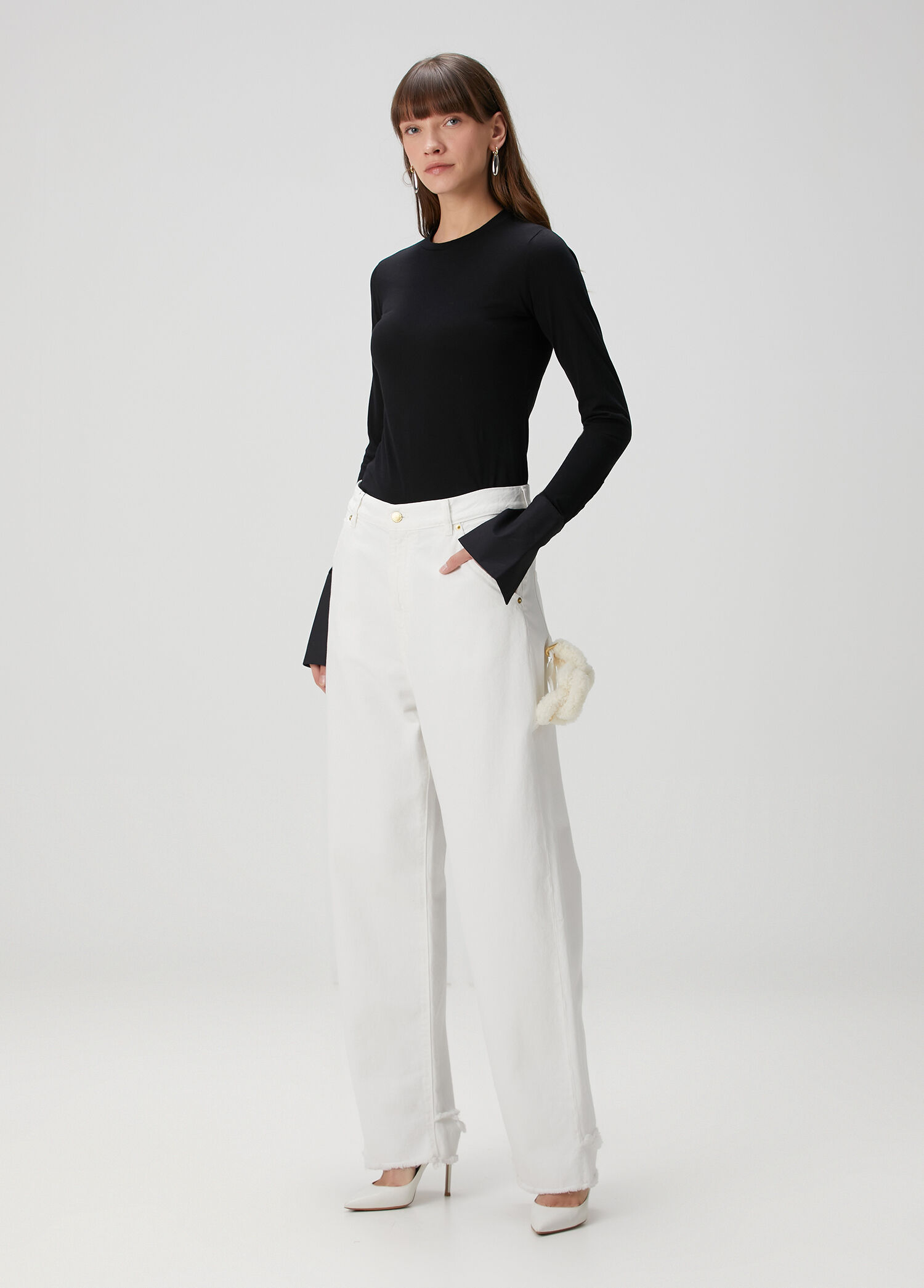 Lisa Beyaz Wide Leg Jean Pantolon
