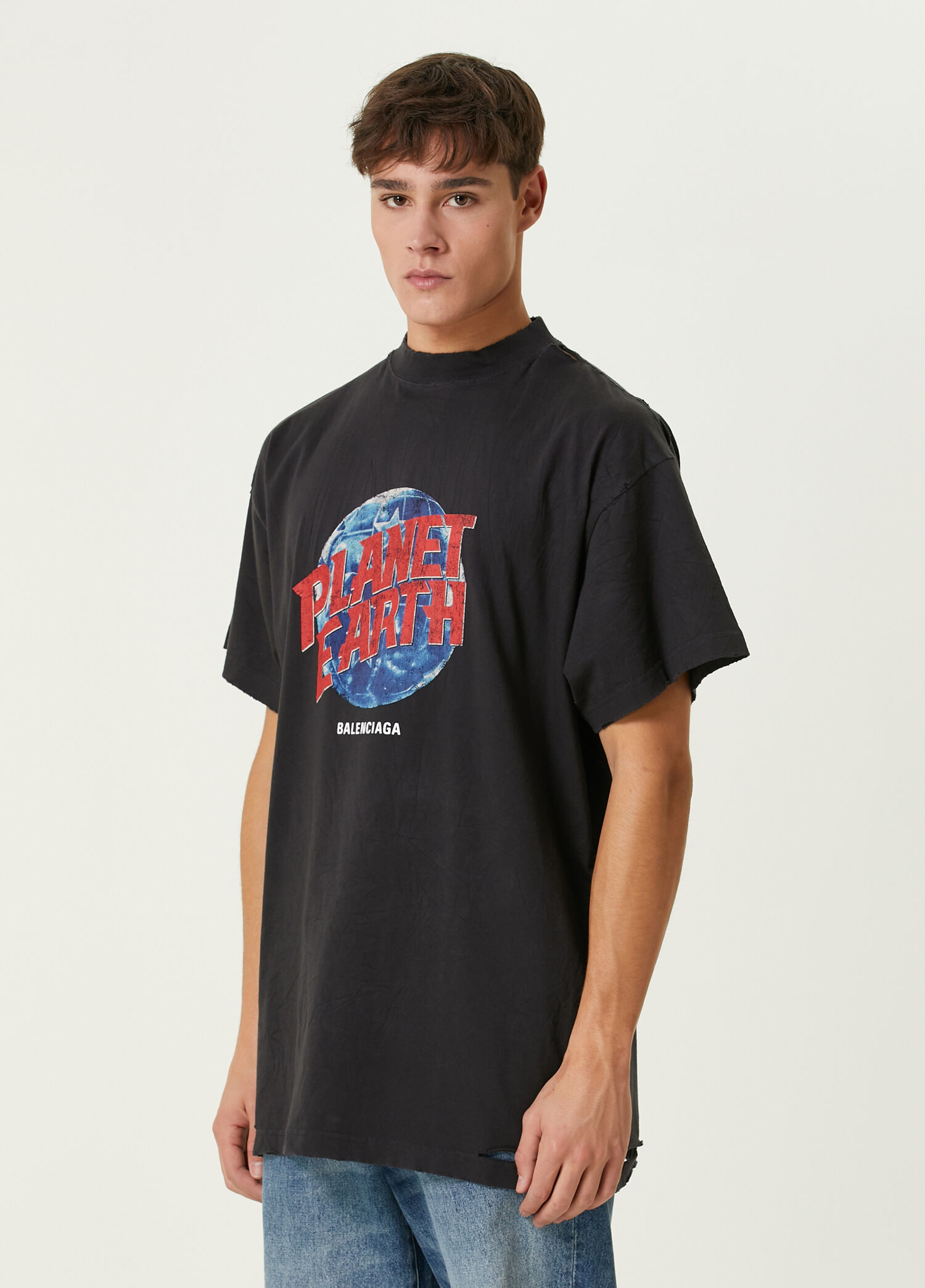 Balenciaga - Planet Earth Siyah Oversized T-shirt - Siyah