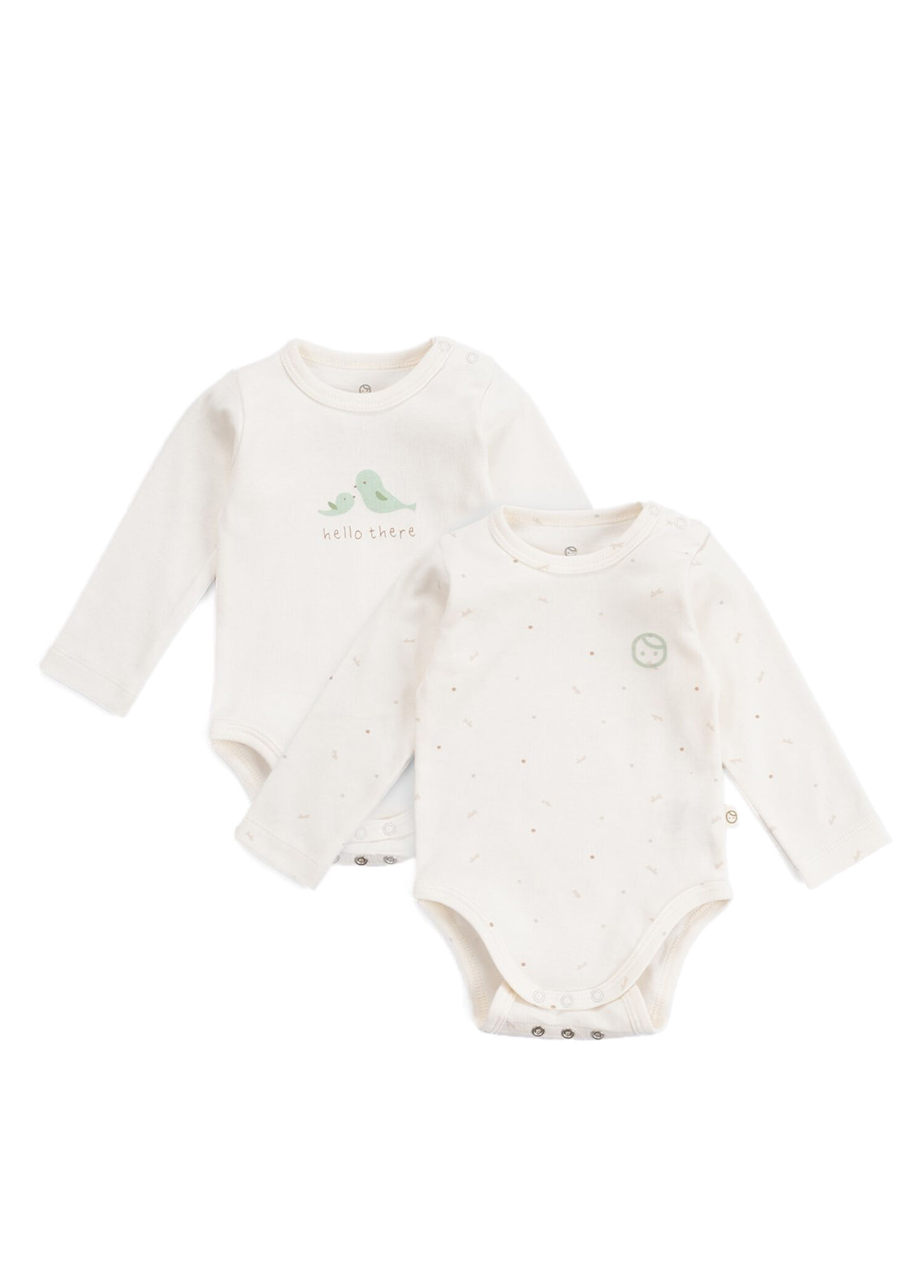 Twig Ekru Pamuklu Ayarlanabilir Çıtçıtlı Uzun Kollu Unisex Bebek 2'li Body Ser