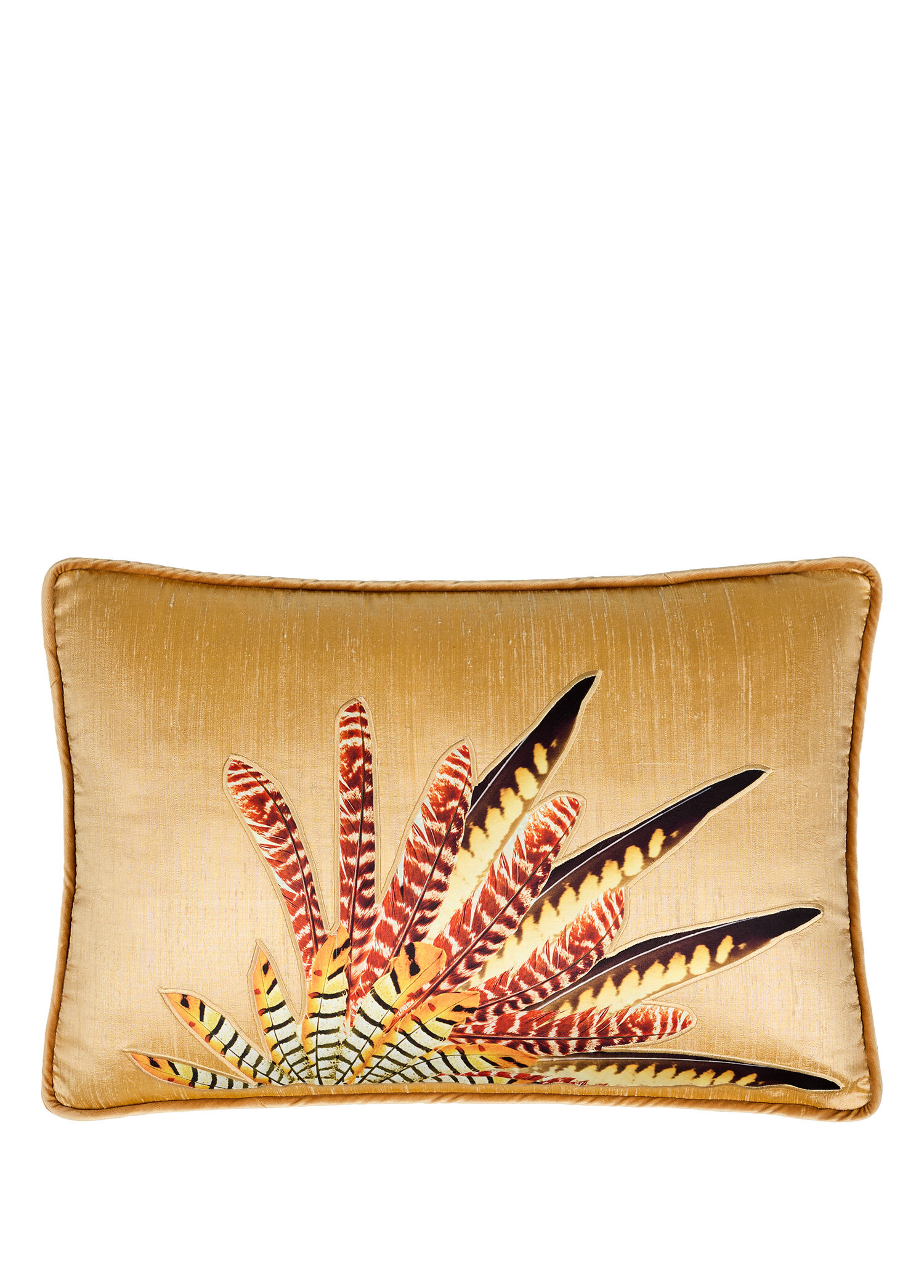 Aplike Kuş Tüyleri Detaylı İpek Şantuk Kırlent 40 x 60 cm