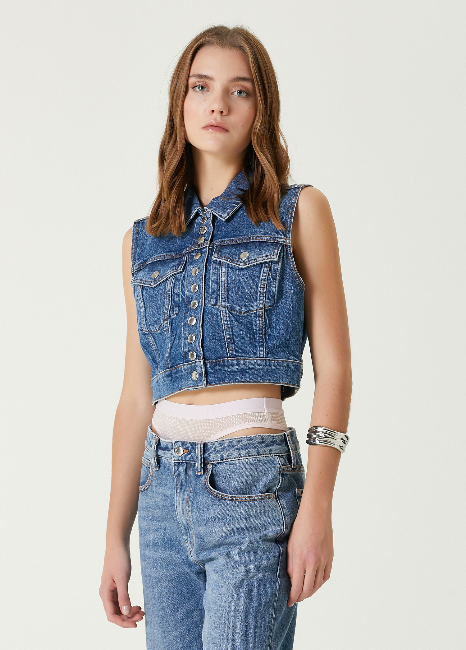 Mavi Crop Denim Yelek