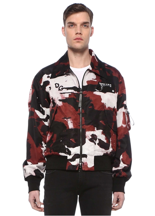 Dolce Gabbana Bordo Erkek Bordo Dik Yaka Kamuflaj Desenli Bomber Mont 849167 Beymen