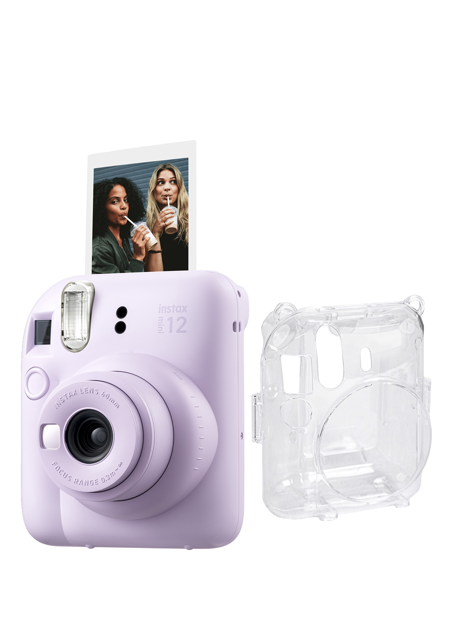 Instax Mini 12 Lila Fotoğraf Makinesi + Şeffaf Kılıf Seti