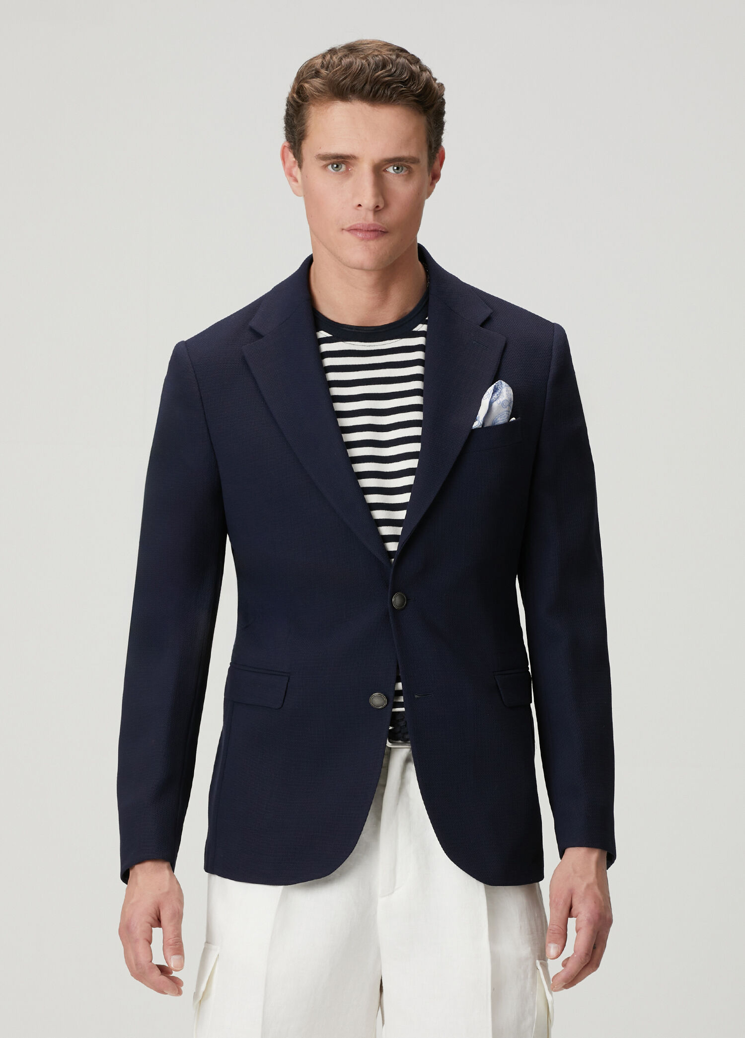 Lacivert İnce Yün Crepe Blazer Ceket