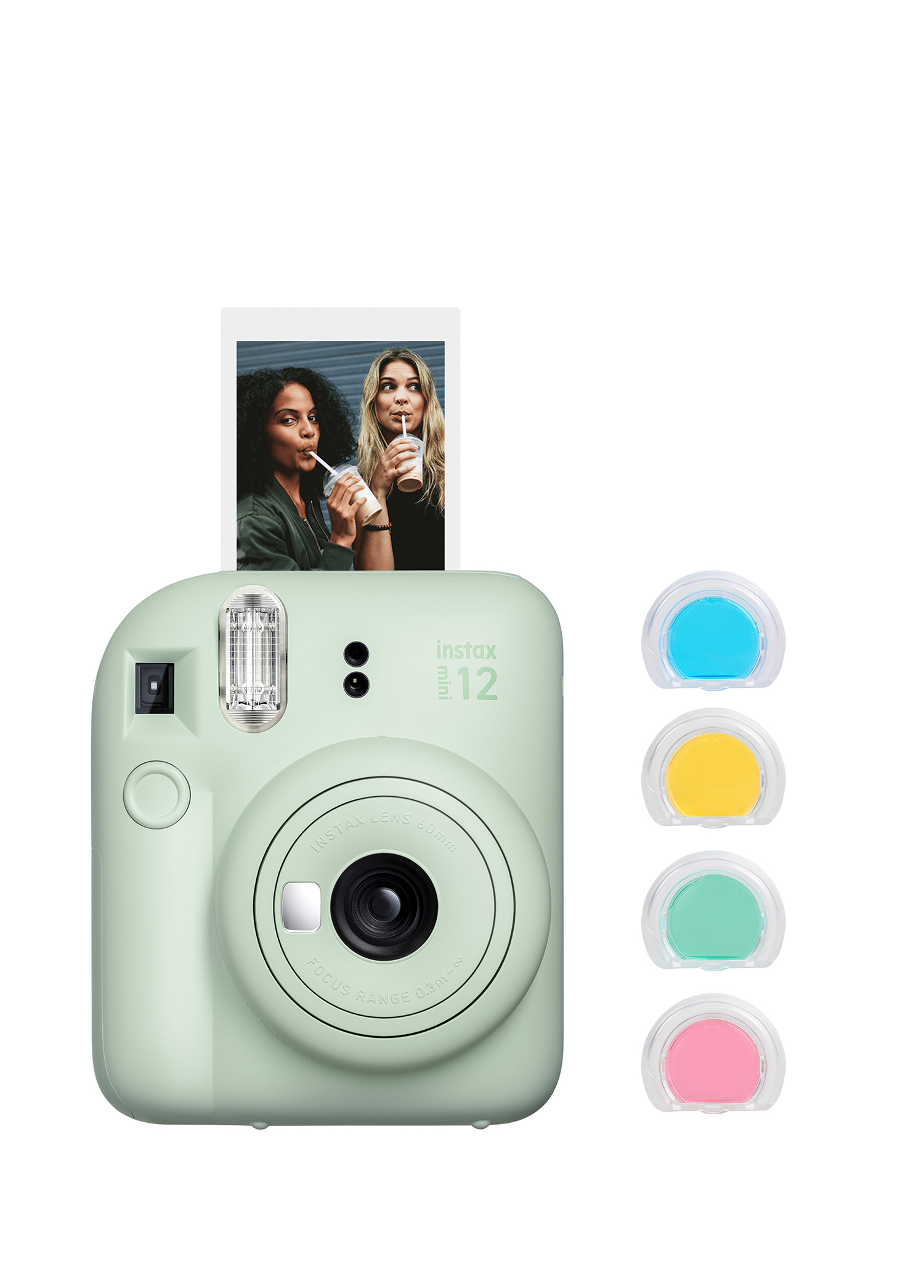 Instax Mini 12 Yeşil Fotoğraf Makinesi + 4'lü Renkli Lens Seti