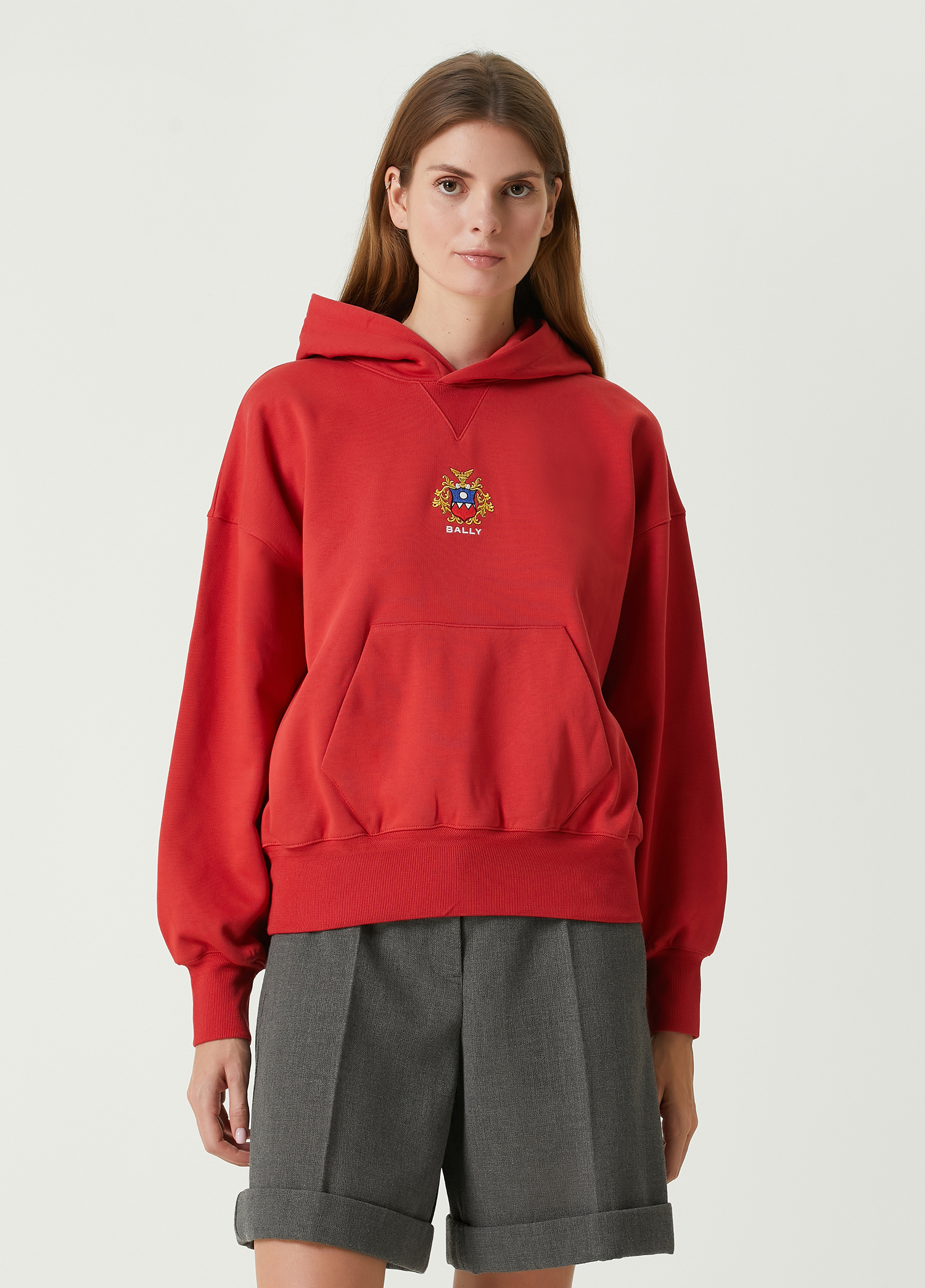 Kırmızı Kapüşonlu Logolu Sweatshirt