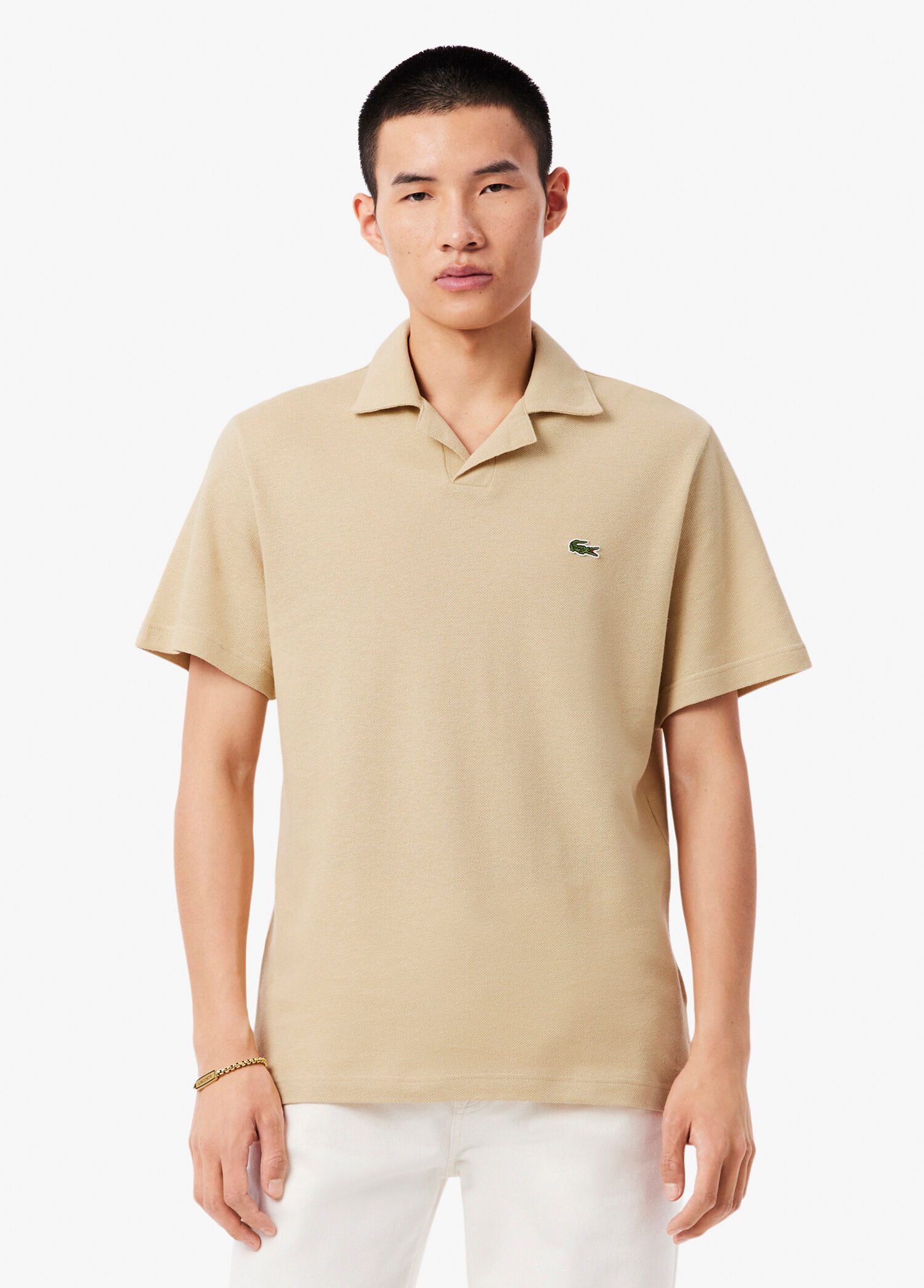 P Lacoste Beige Polo Collar Classic Fit Short Sleeve Mens T Shirt