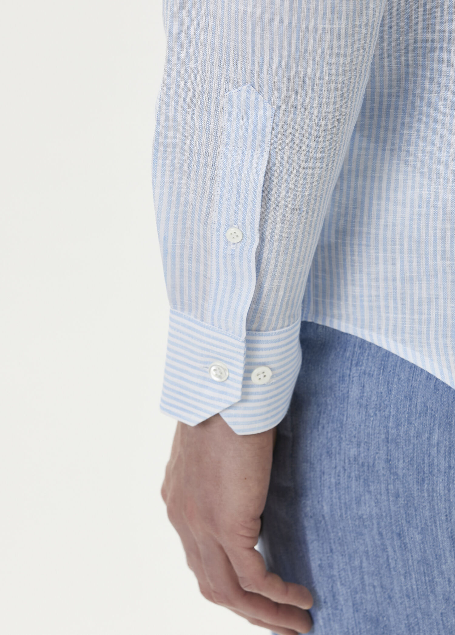 Light Blue Pal Zileri Light Blue Men Blue Striped Linen Shirt