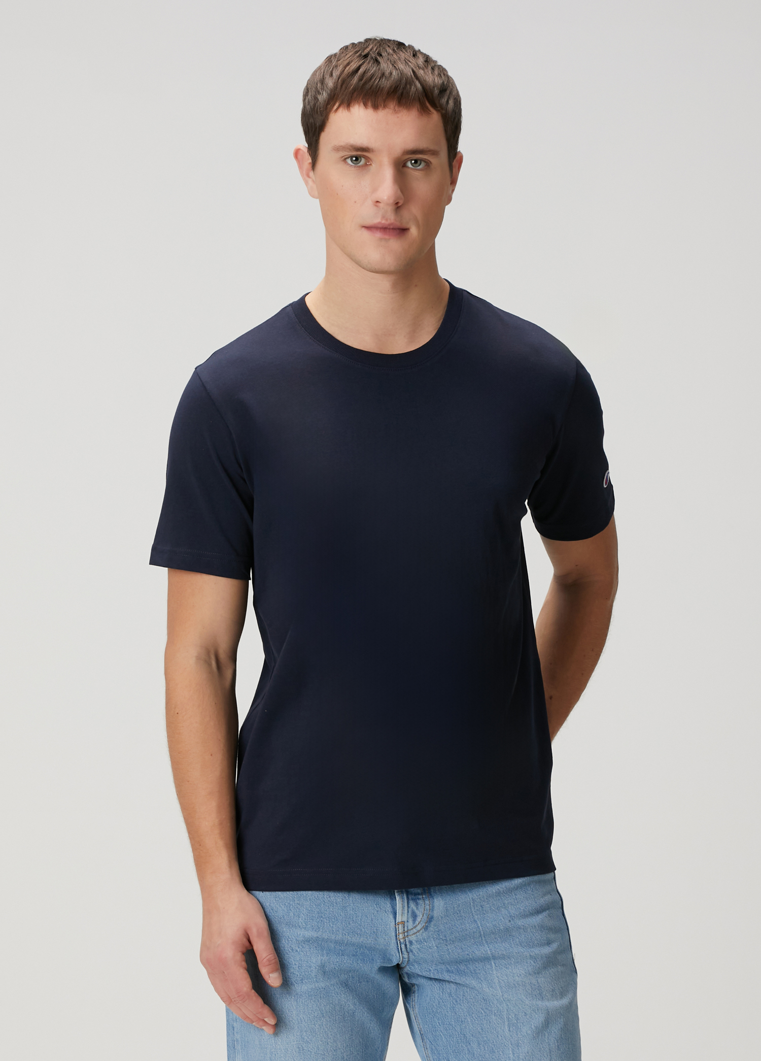 Navy Blue Logo Embroidered T-Shirt