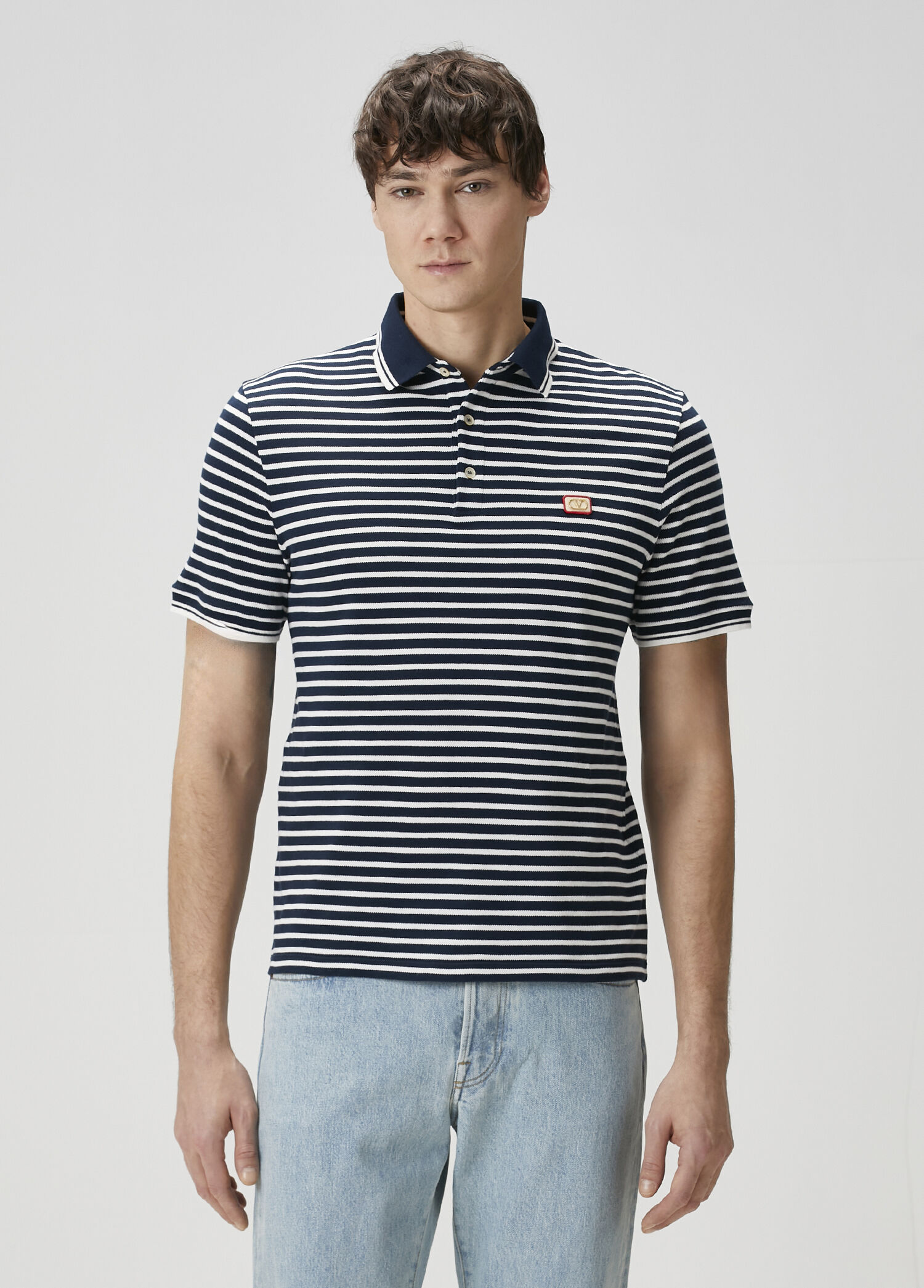 Lacivert Beyaz Polo Yaka Çizgili T-shirt