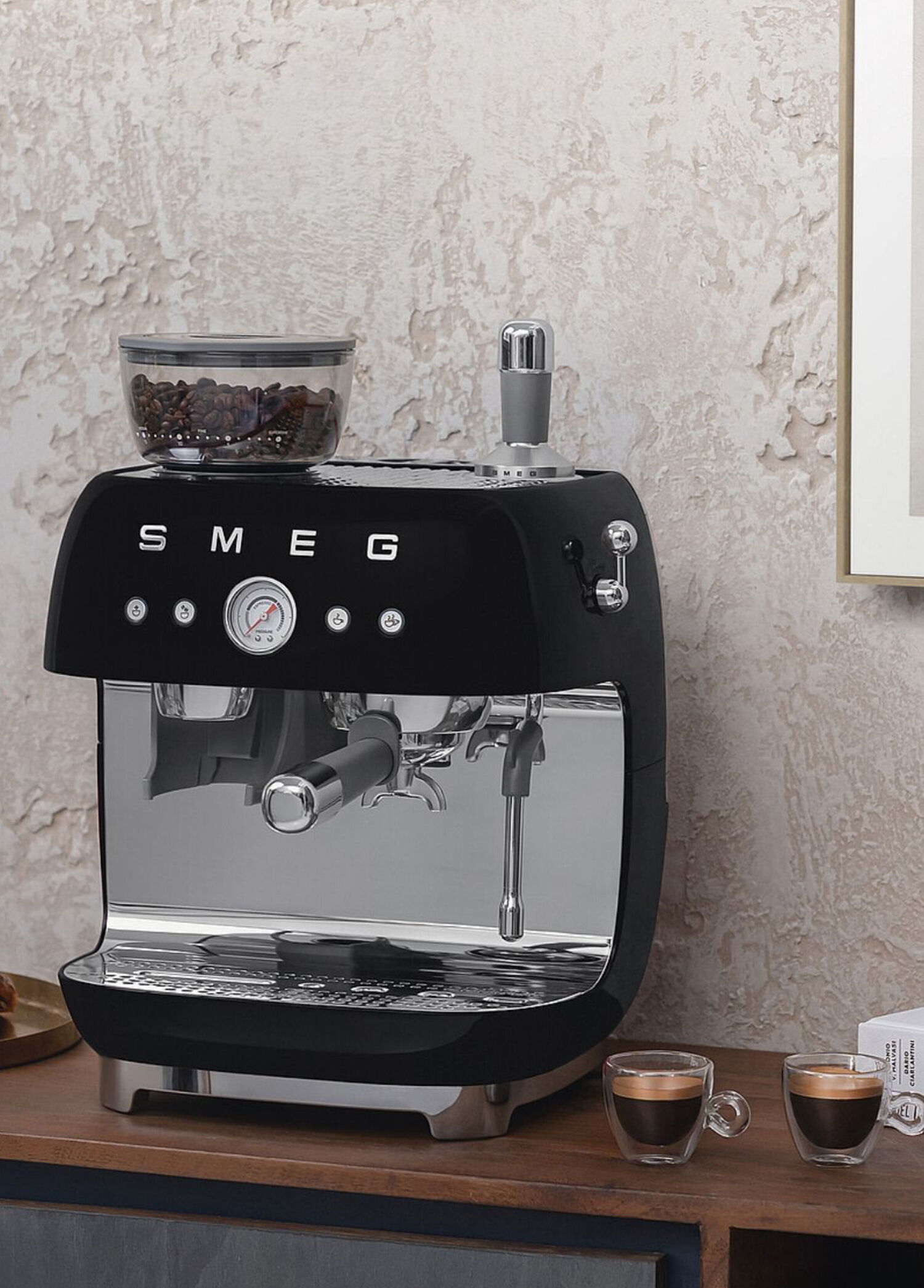 Smeg - 50'S Style Retro Siyah Öğütücülü Espresso Kahve Makinesi