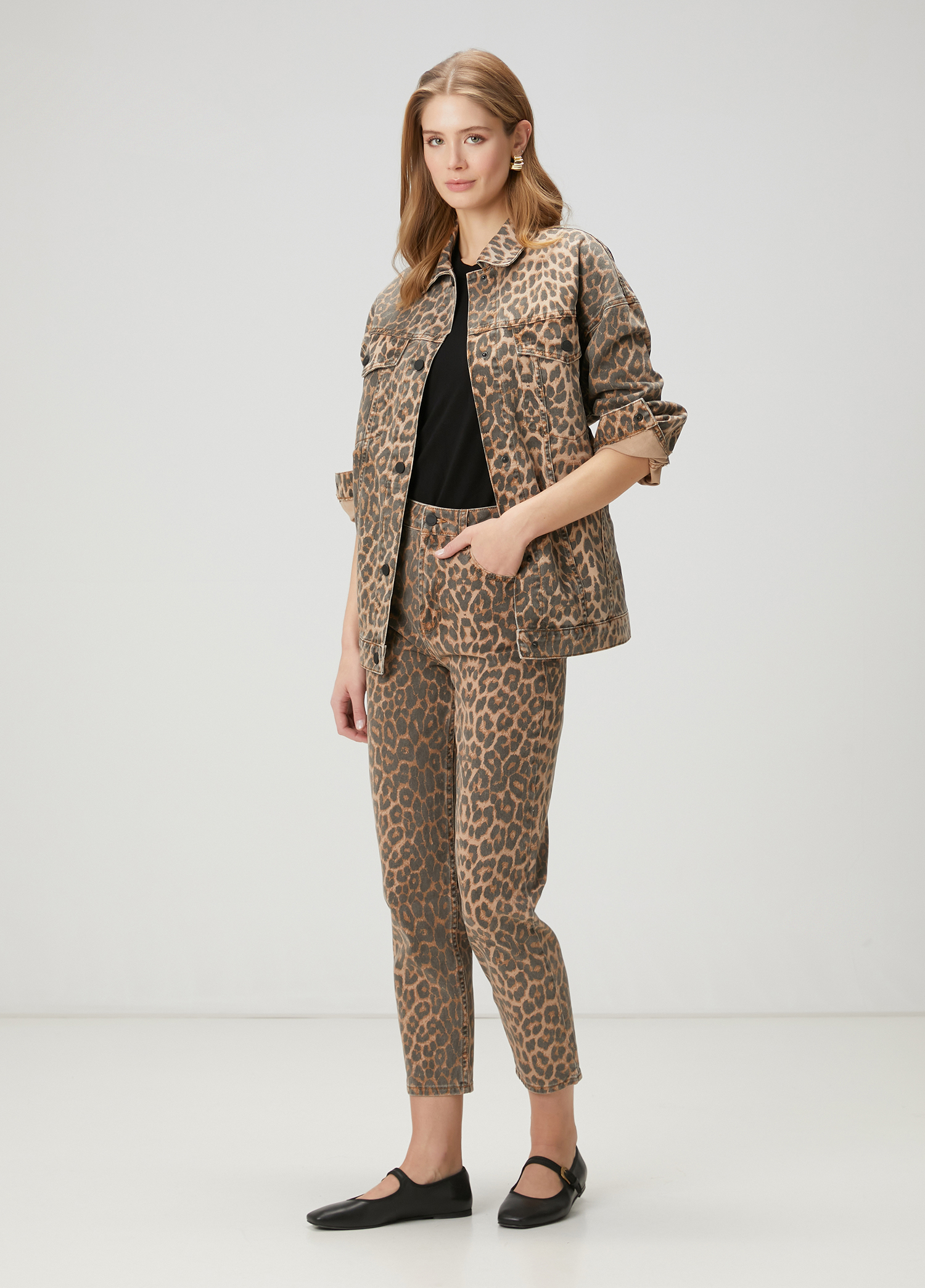 Leopar Desenli Denim Ceket_1