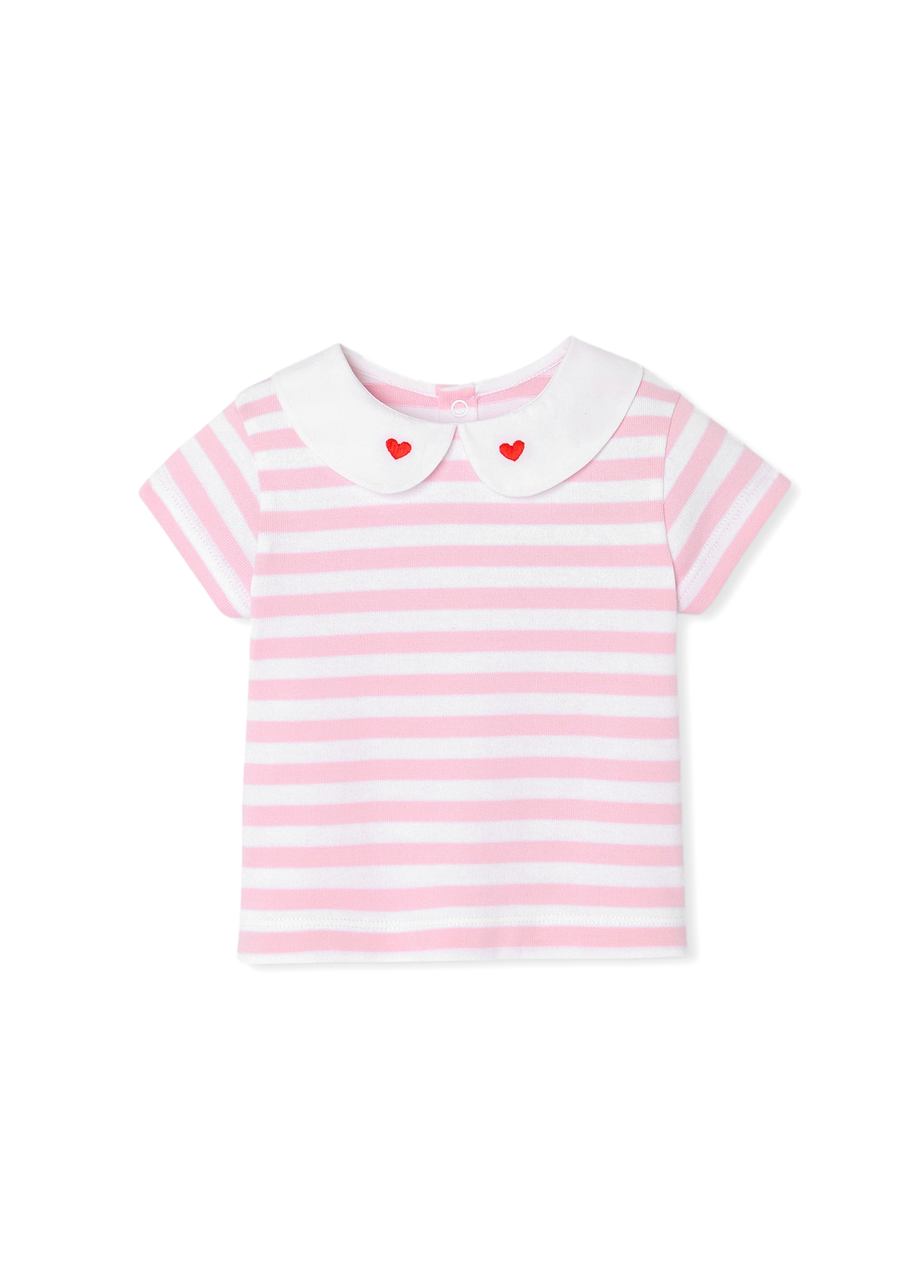 Pembe Peter Pan Yaka Kız Bebek Breton T-Shirt