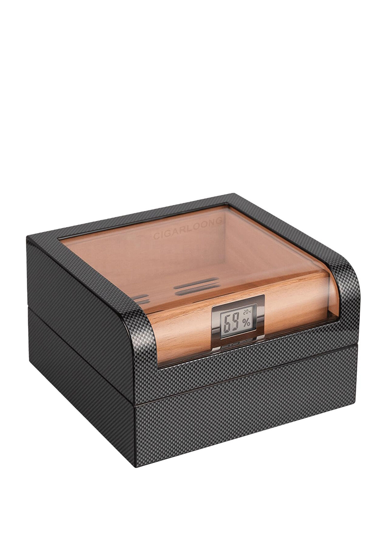 Humidor Karbon Desen 60's Camlı Puro Kutusu