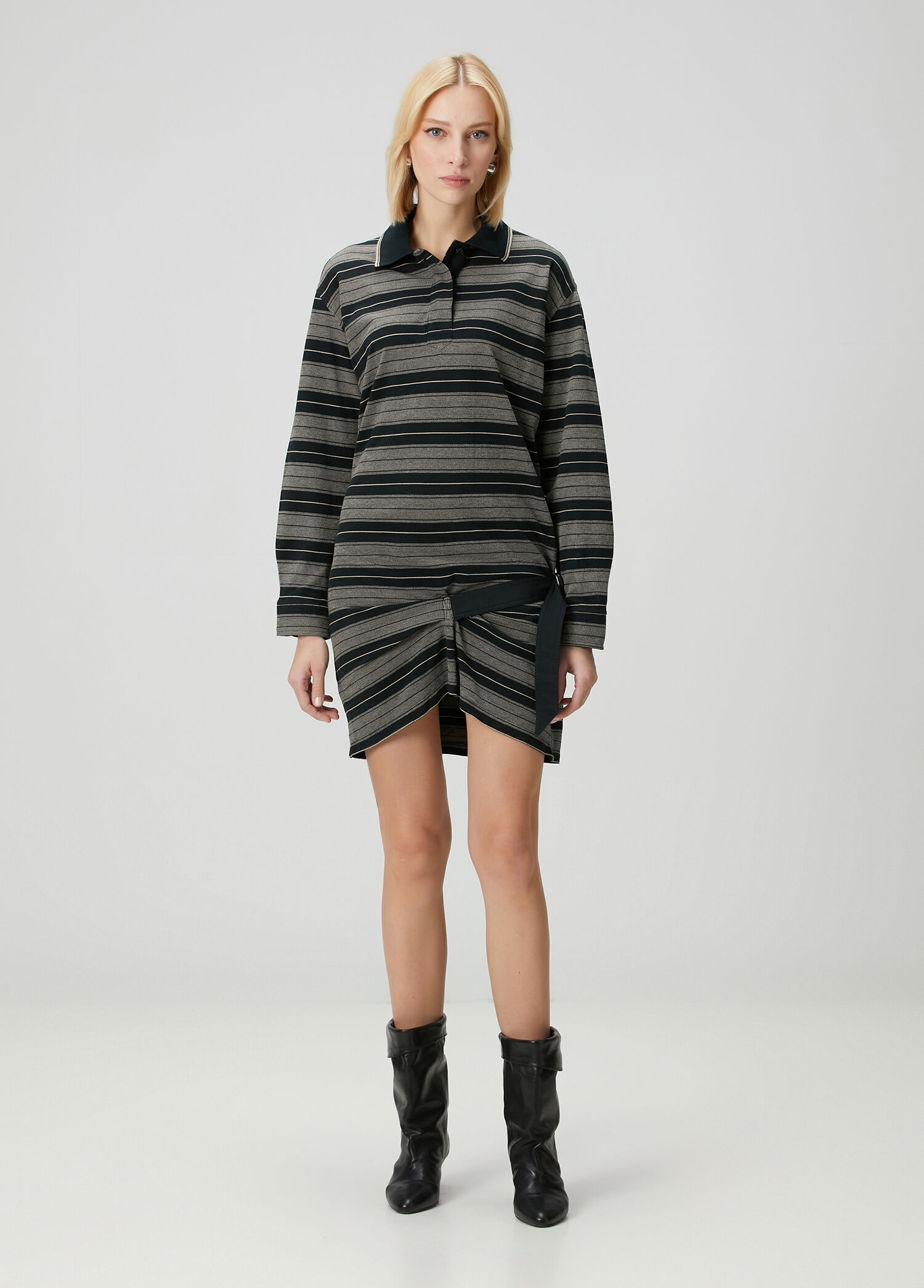Isea Black Striped Mini Polo Dress