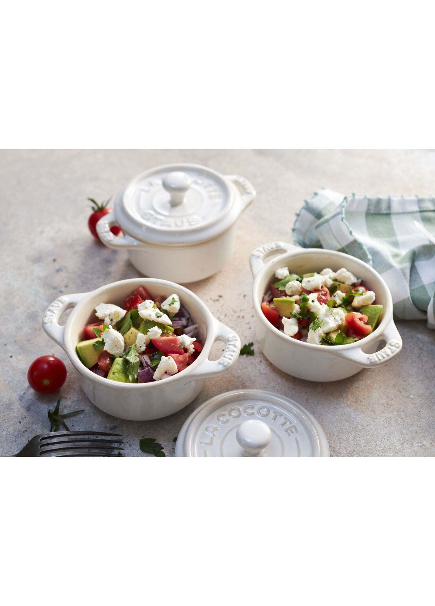 Staub - Beyaz Seramik 4'lü Mini Cocotte Fırın Kabı Seti - Beyaz