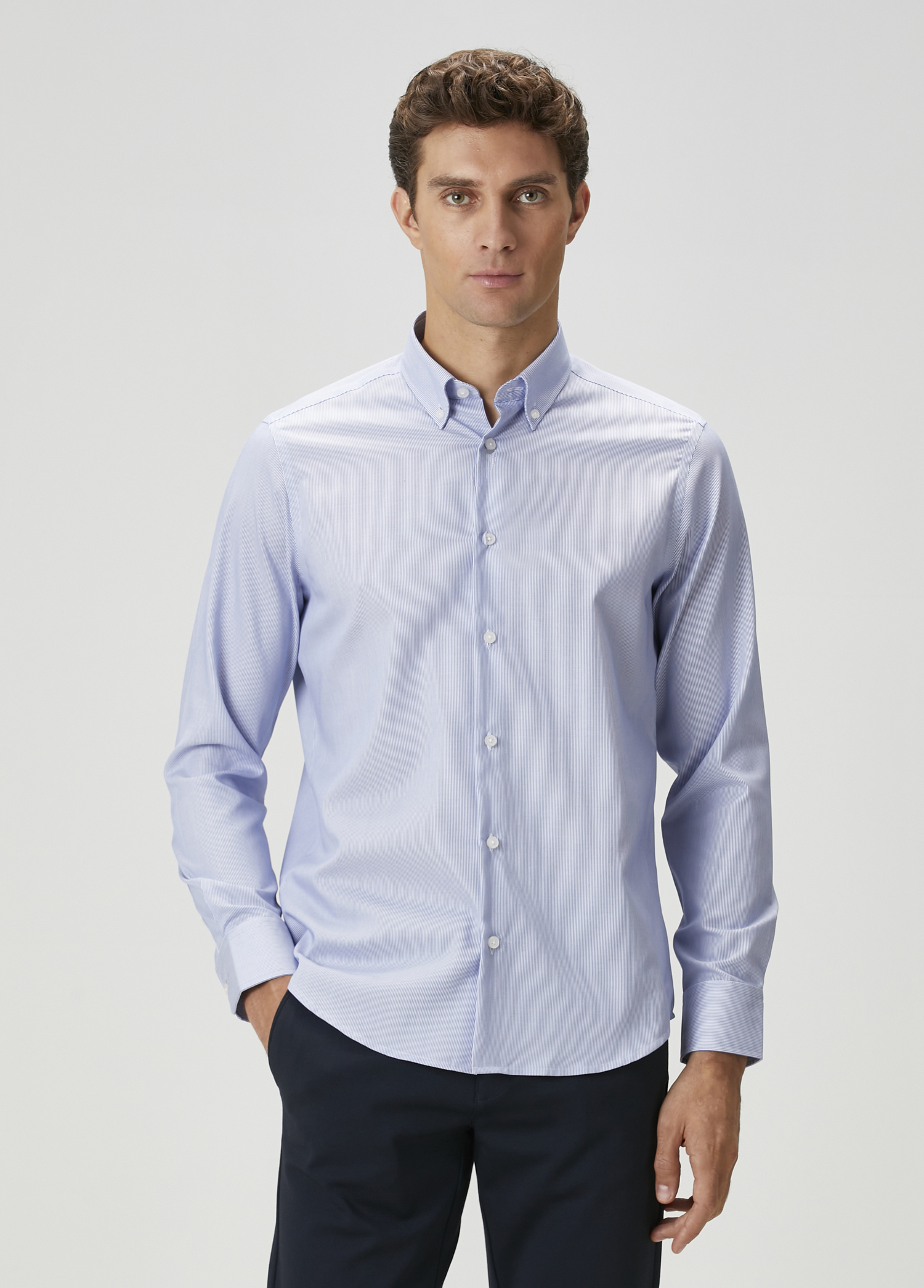 Comfort Fit Saks Beyaz Gömlek