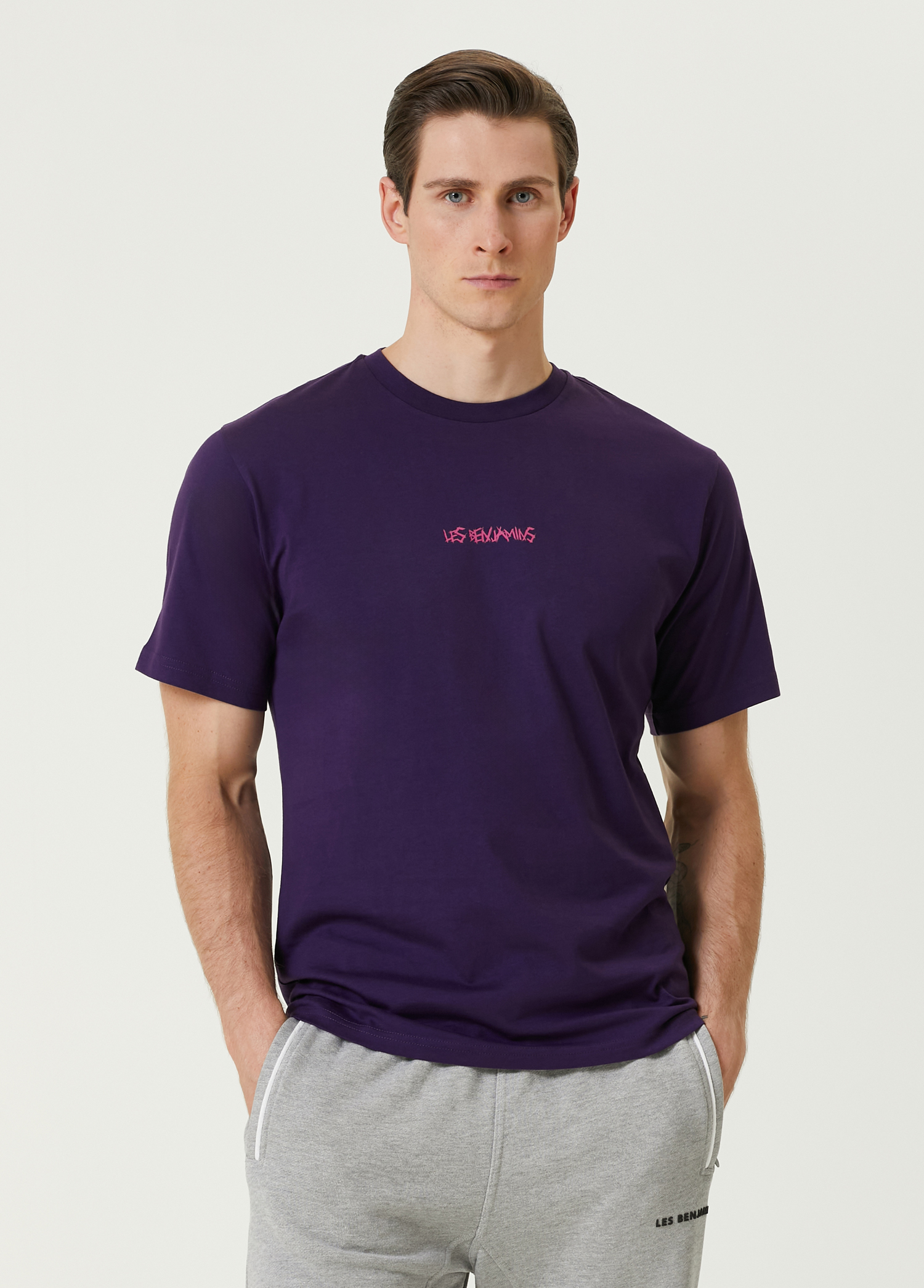 Relaxed Fit Mor Baskılı T-shirt