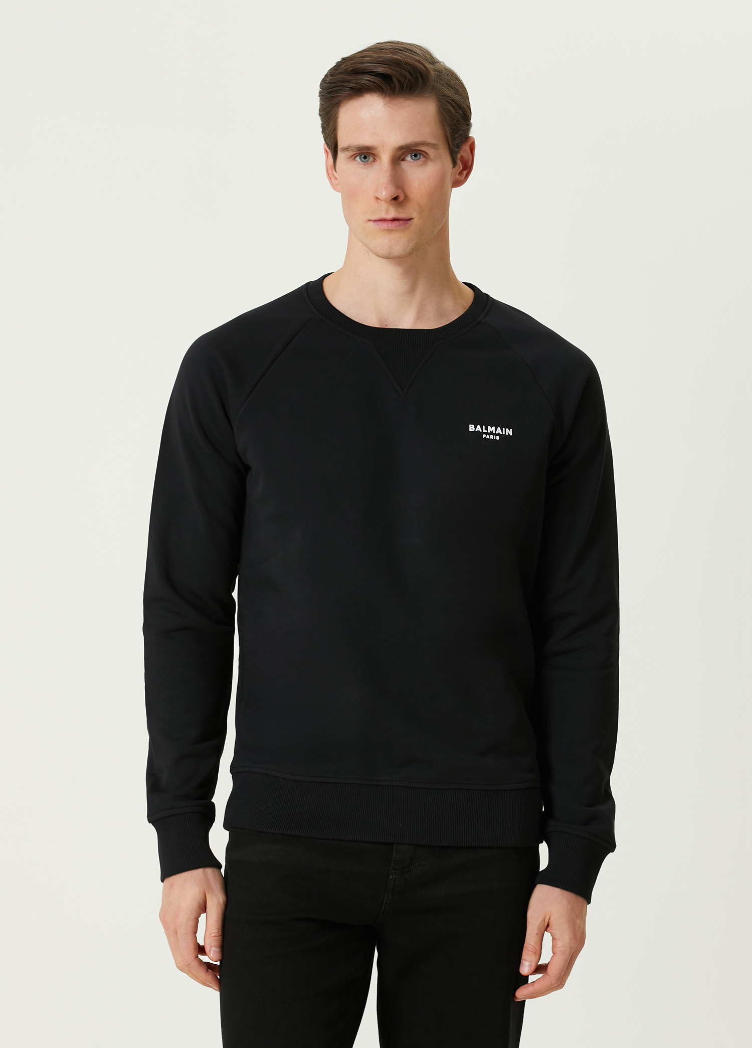 Siyah Beyaz Logo Nakışlı Sweatshirt