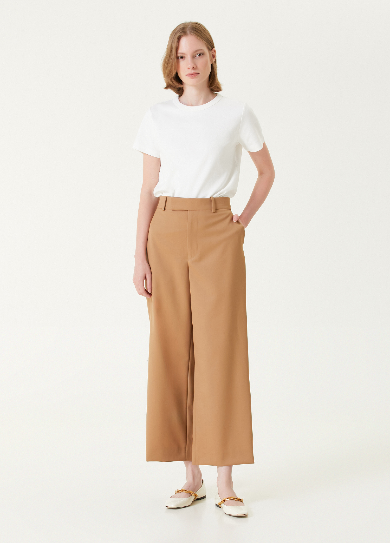 Easy Slim Camel Crop Yün Pantolon