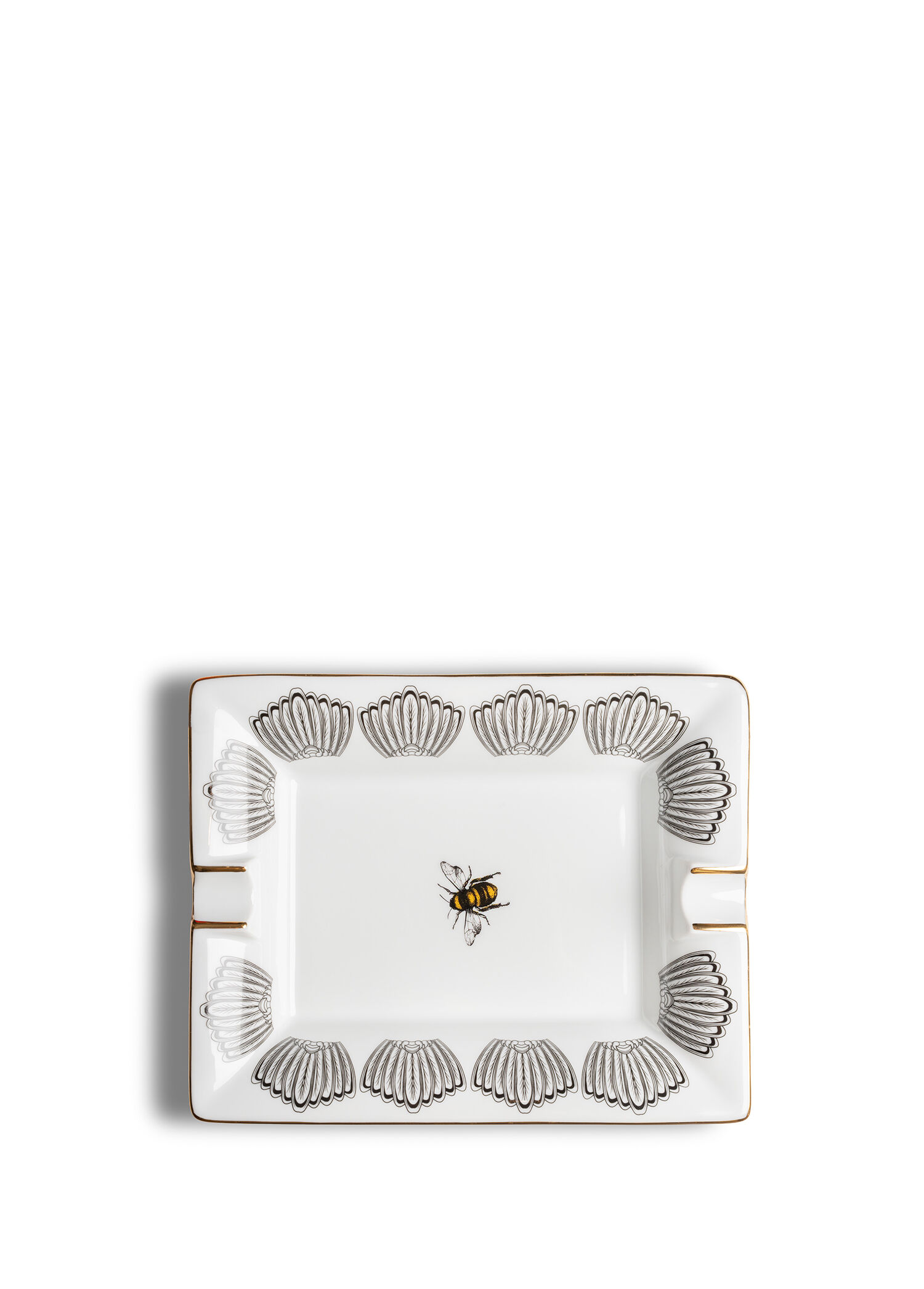 Bee Happy Collection Siyah Desenli Beyaz Porselen Kül Tablası 20 cm