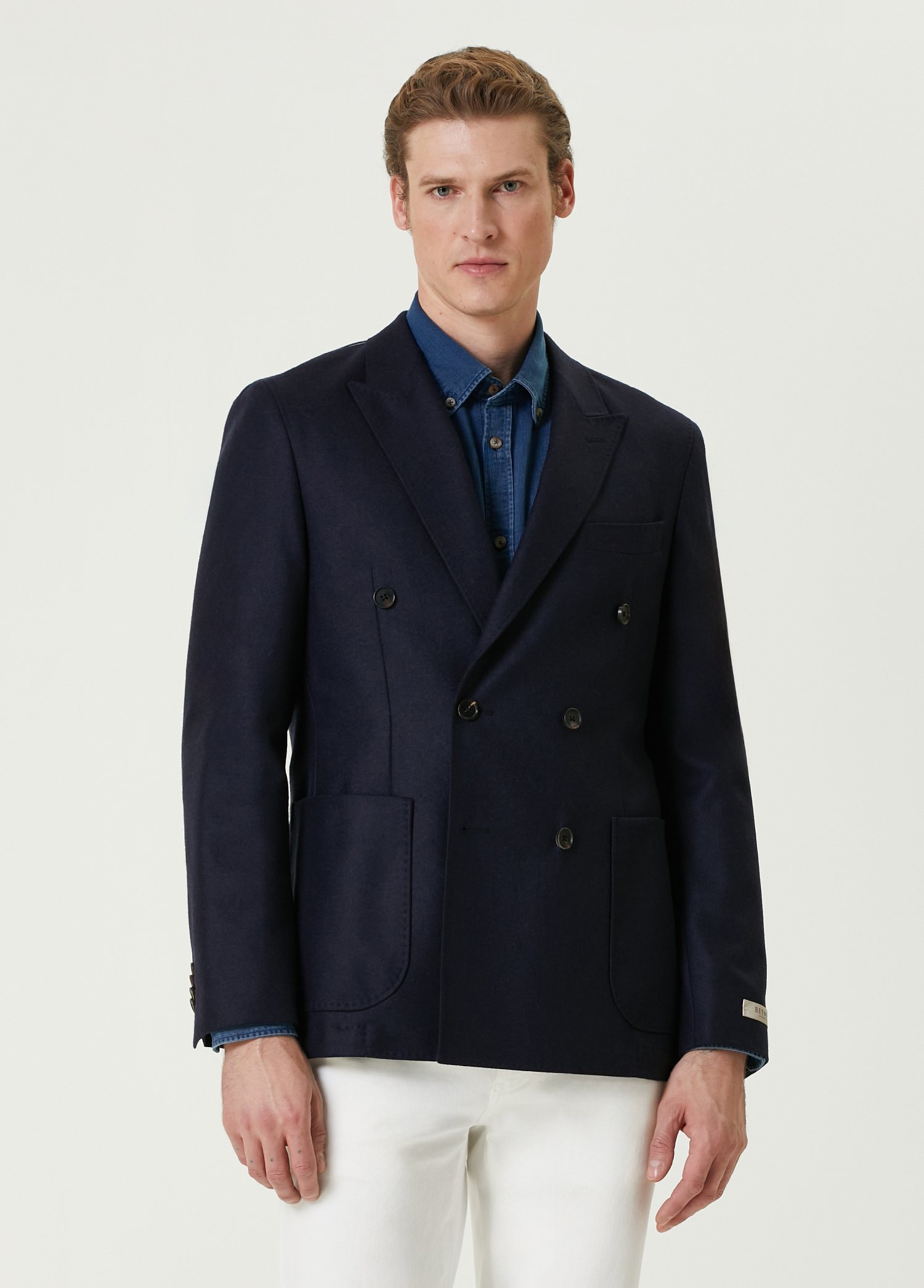 Drop 7 Lacivert Yün Kruvaze Blazer