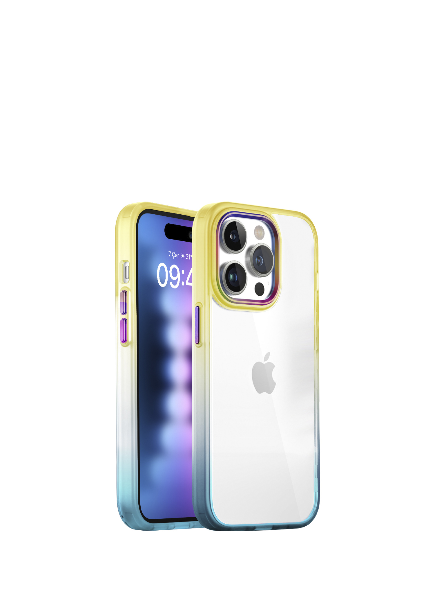 iPhone 15 Pro Max Air Bumper Rainbow Yellow Green Plastik Kılıf