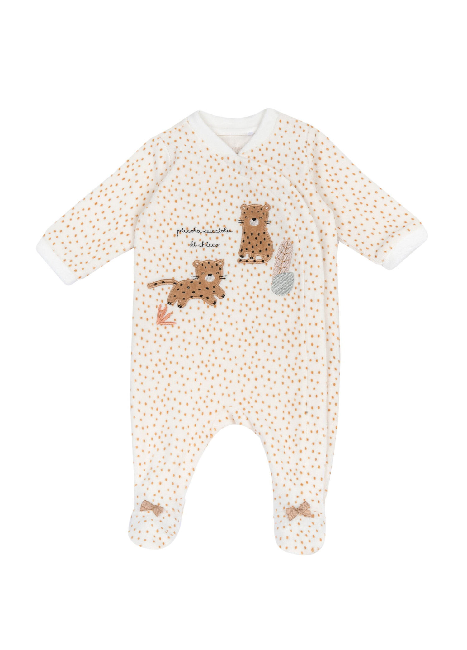 Krem Rengi Nokta Baskılı Önden Açılan Unisex Bebek Tulum