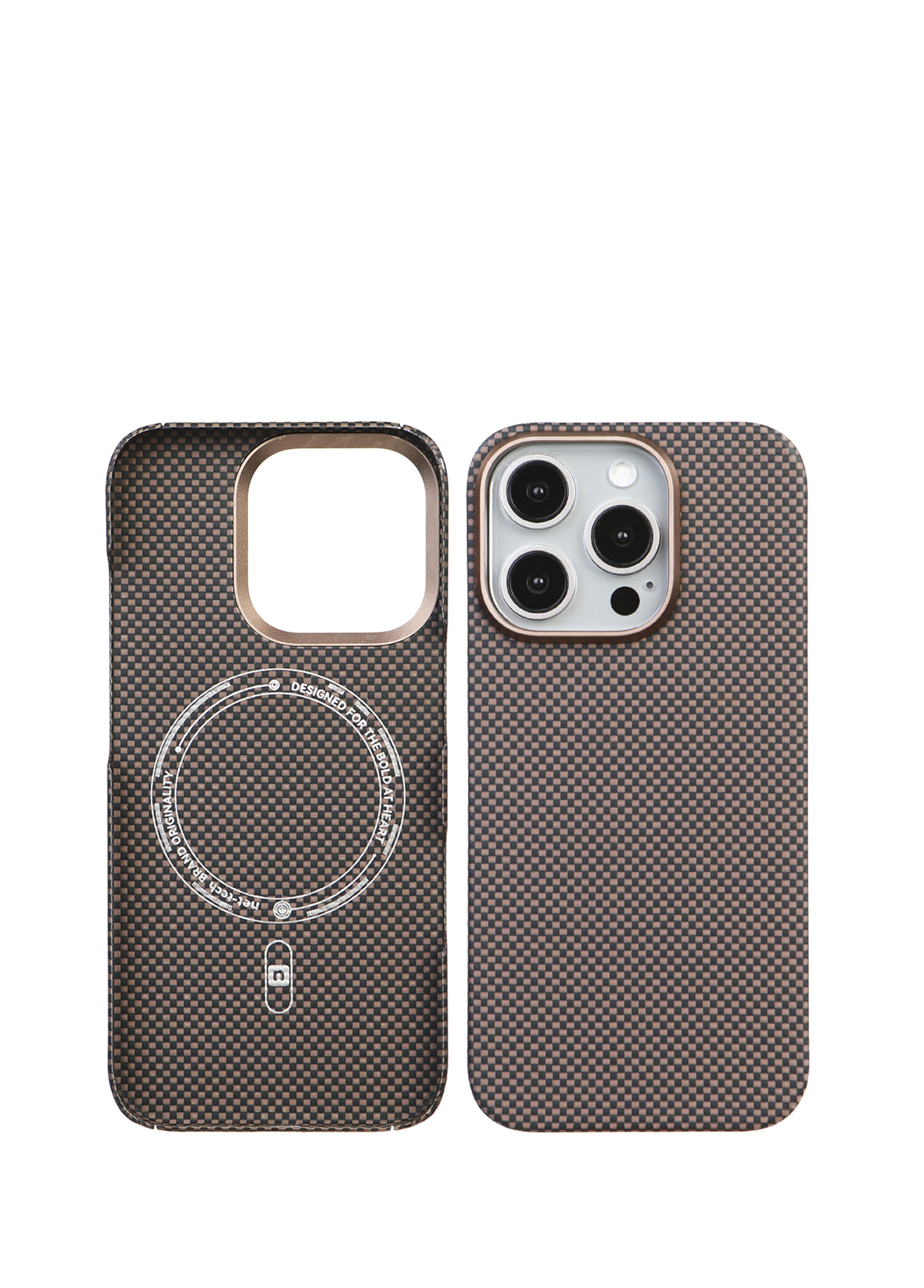 iPhone 15 Pro Max Kamera Korumalı Premium Karbon Fiber MagSafe Uyumlu Kahverengi Telefon Kılıfı