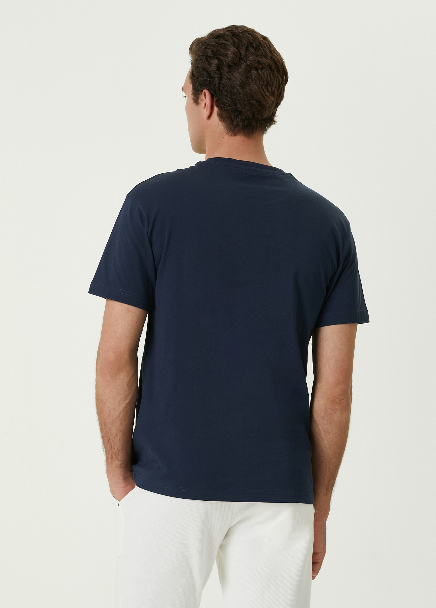 Lacivert Kuş Nakışlı Basic T-shirt_3