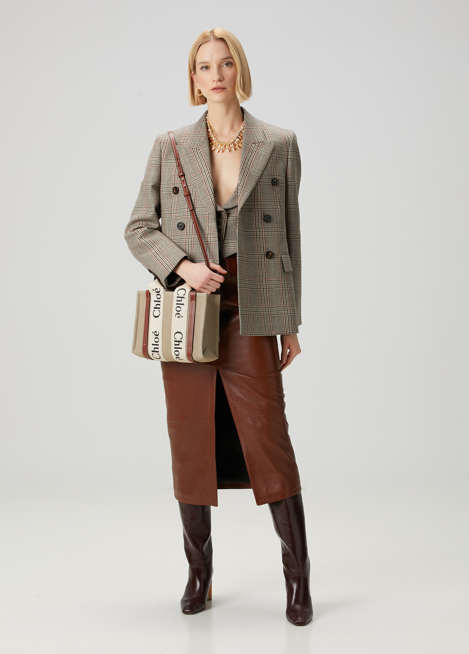 Chloe Kahve-Beyaz Kadın Small Woody Tote Bej Kahverengi Kadın