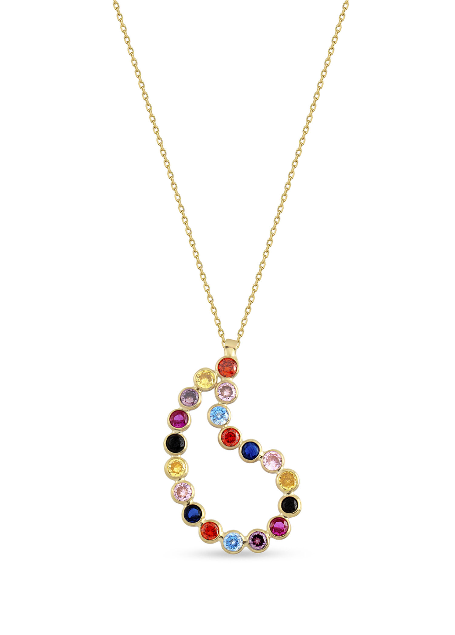 Multicolor Taşlı 14 Ayar Altın Kadın Kolye