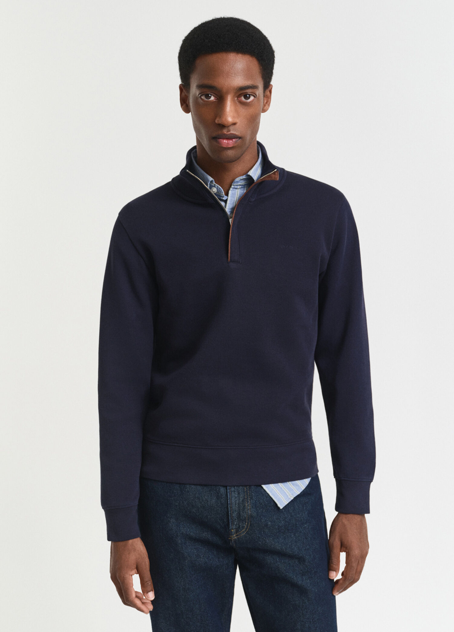 Lacivert Pamuklu Regular Fit Yarım Fermuarlı Erkek Sweatshirt