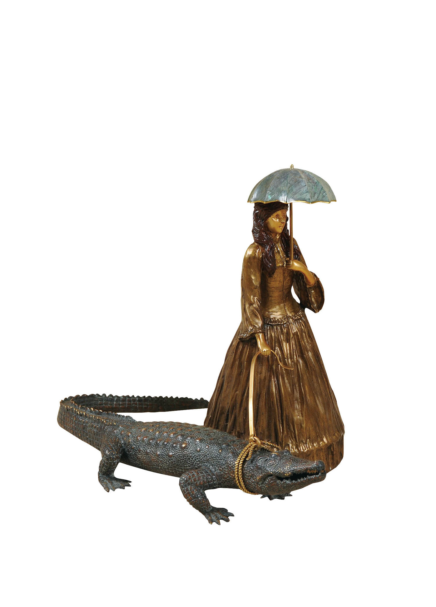 Maitland Smith Güçlü Victorian Kadın ve Evcil Timsahı Bronz Dekoratif Obje