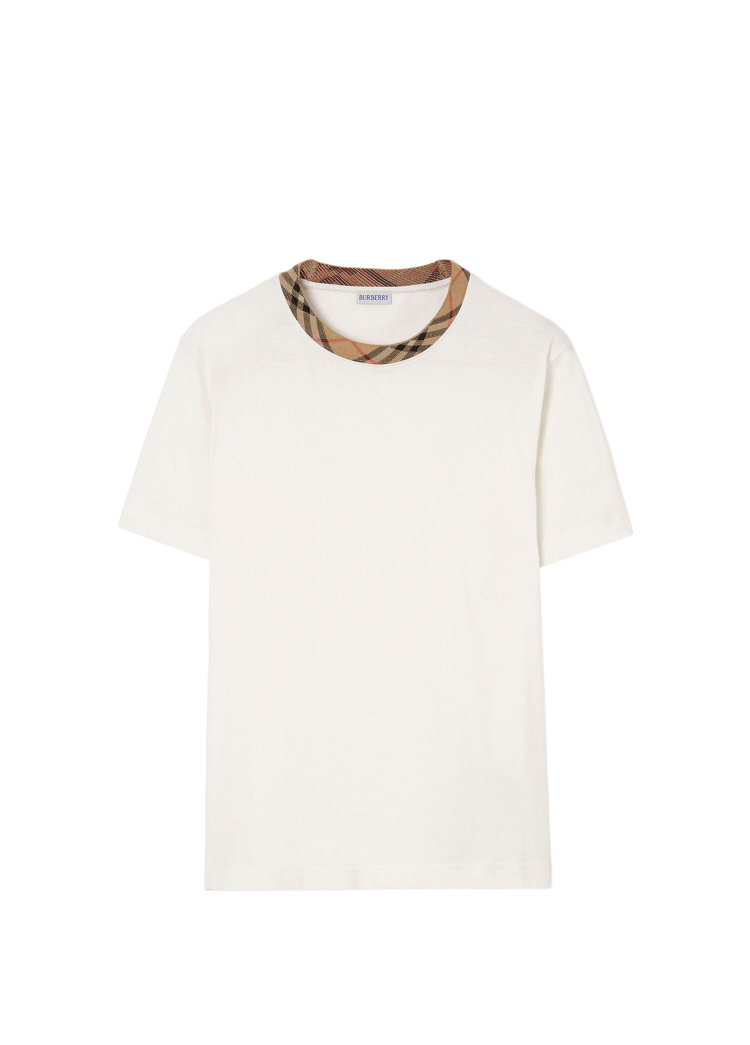 Check Trim Beyaz Pamuklu Kısa Kollu Erkek T-Shirt