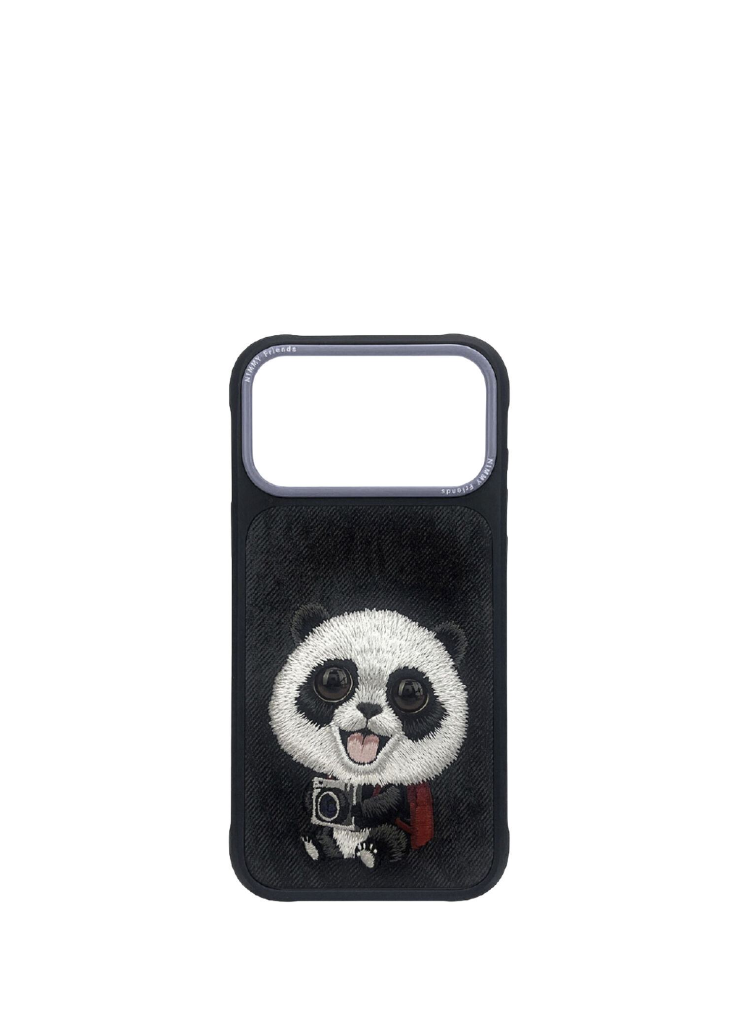 Nimmy - iPhone 17 Pro Max New Big Eyes 3D Göz Panda Detaylı Nakış İşlemeli Kabartmalı Telefon Kılıfı Kılıf - Siyah