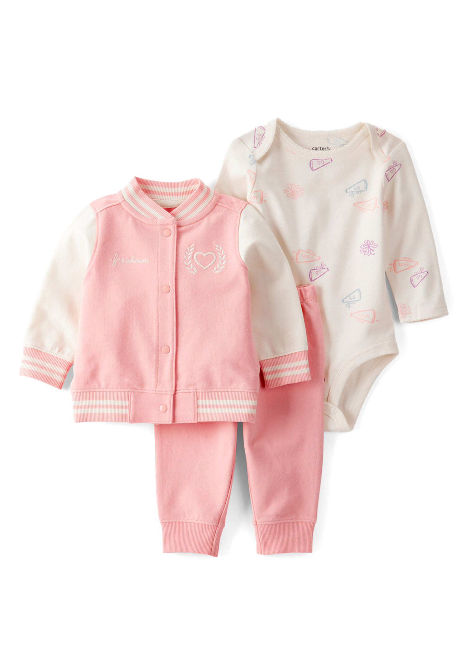 Pembe Hırka Pantolon ve Çıtçıtlı Body Kız Bebek 3'lü Set
