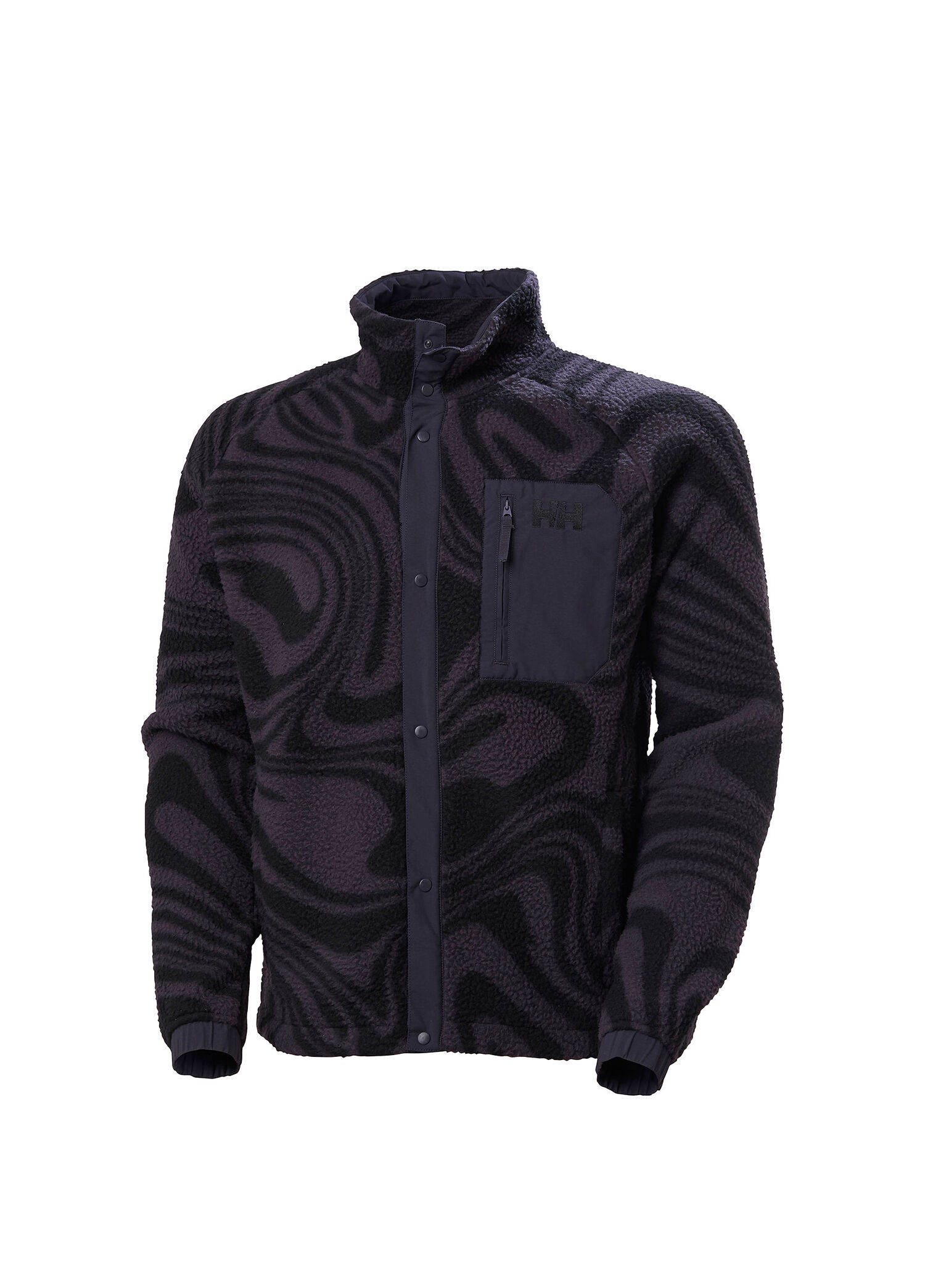 Panorama Printed Pile Snap Black Grape Erkek Polar Mont