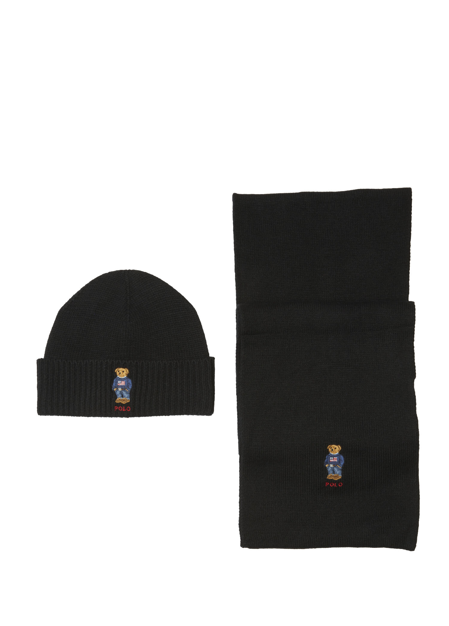 Polo Bear Siyah Örgülü Erkek Atkı Bere Seti