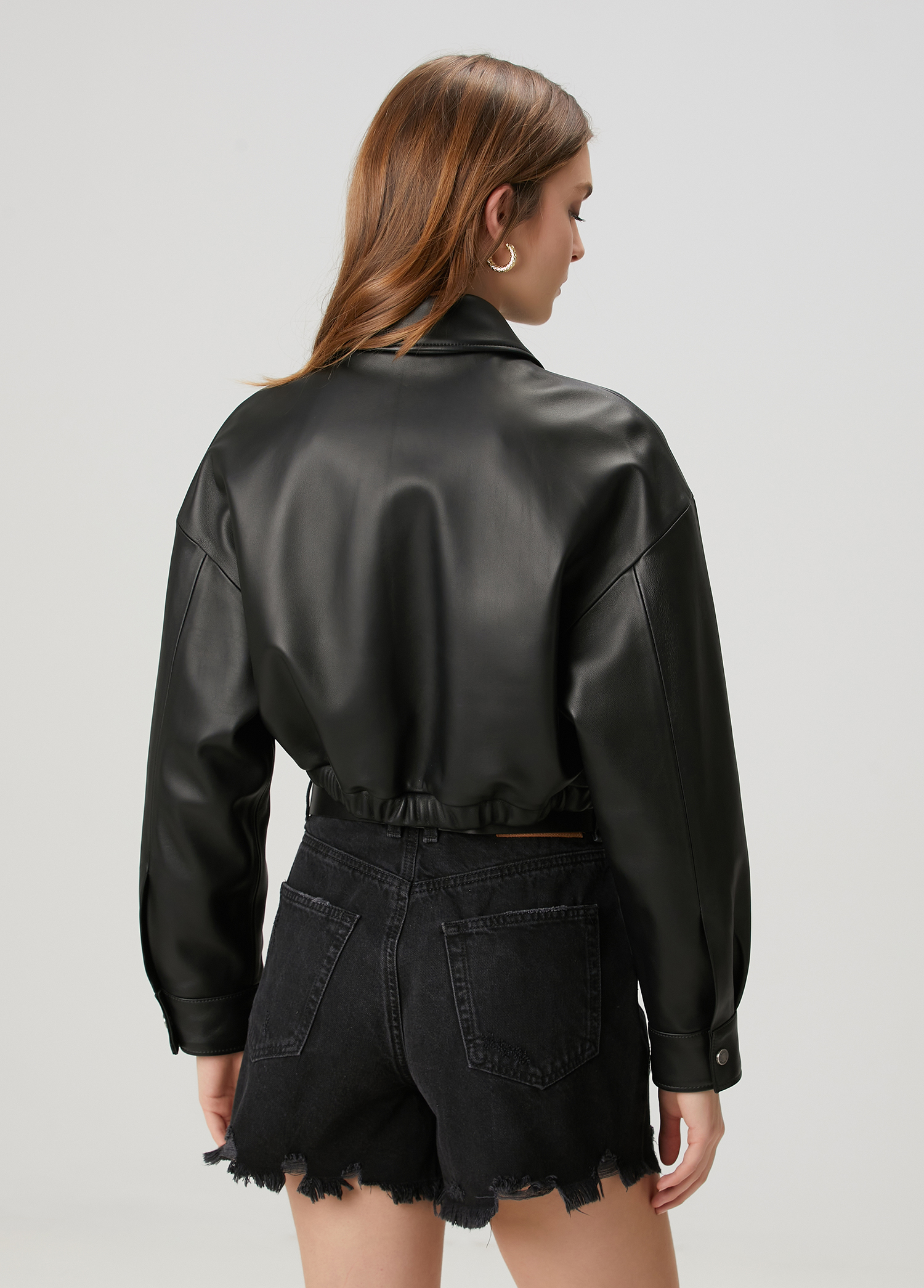 Siyah Crop Deri Ceket_6