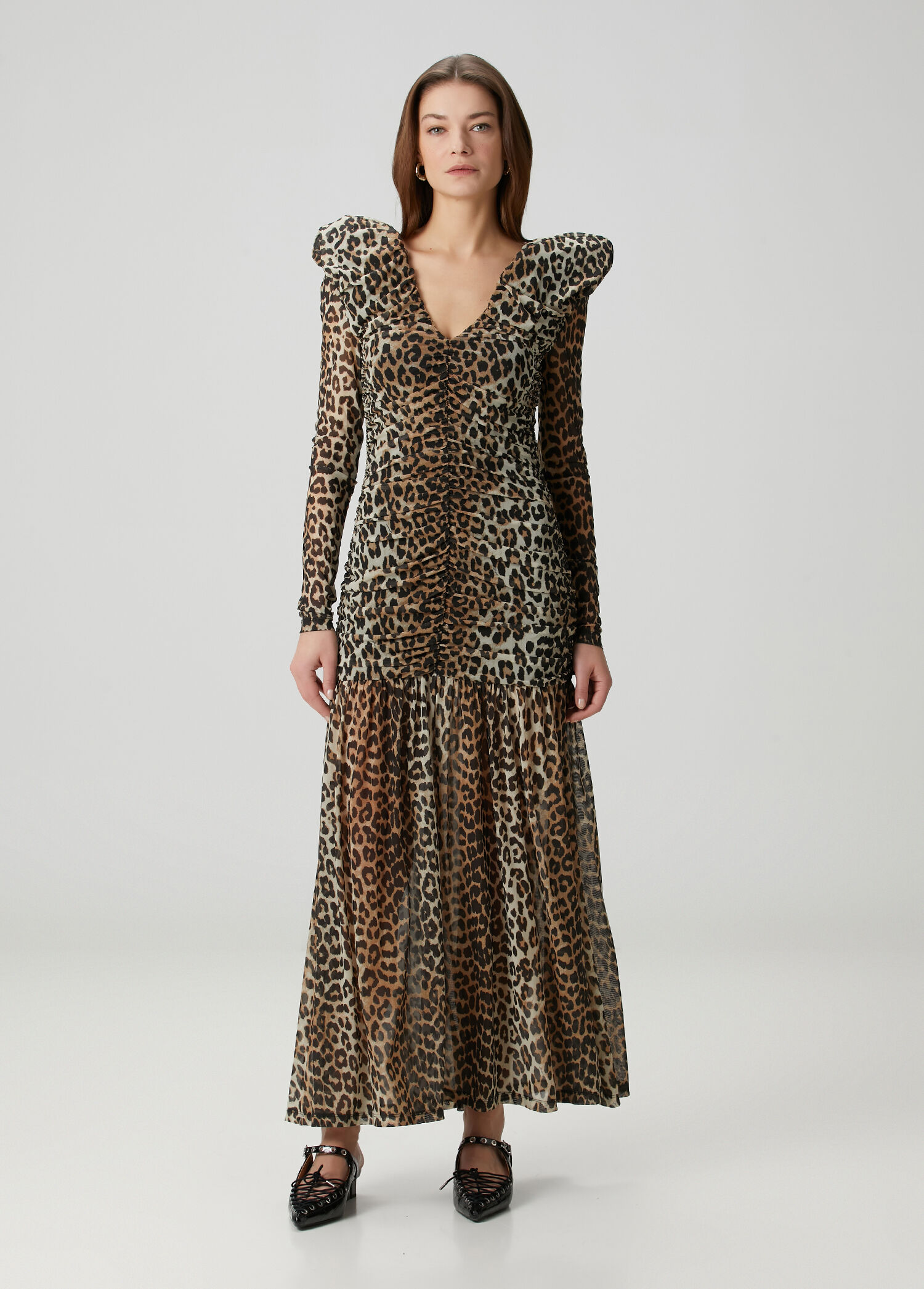Leopar Desenli Maksi Elbise