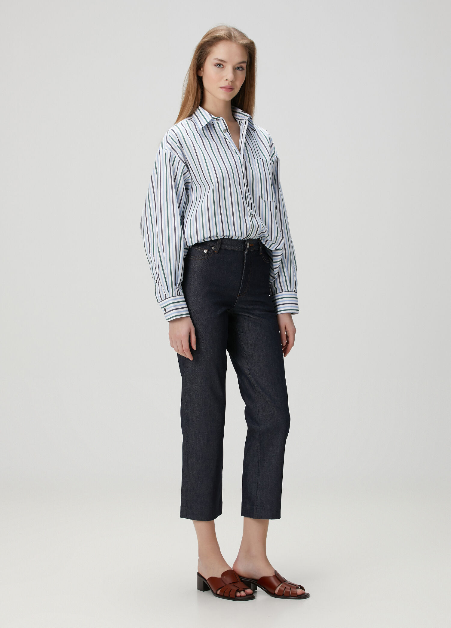 New Sailor Lacivert Crop Straight Jean Pantolon