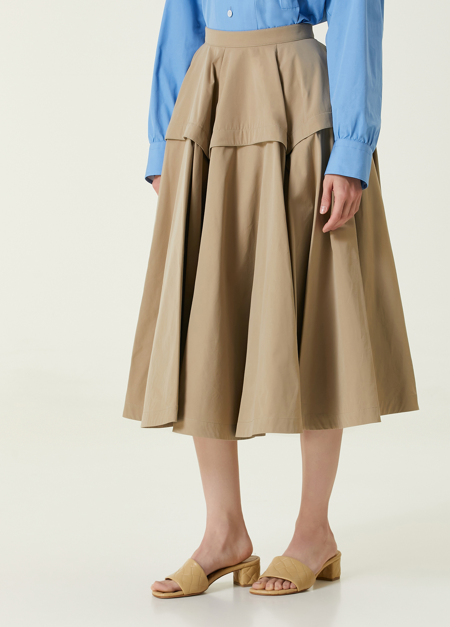 Bottega Veneta - Beige Flounced Midi Skirt