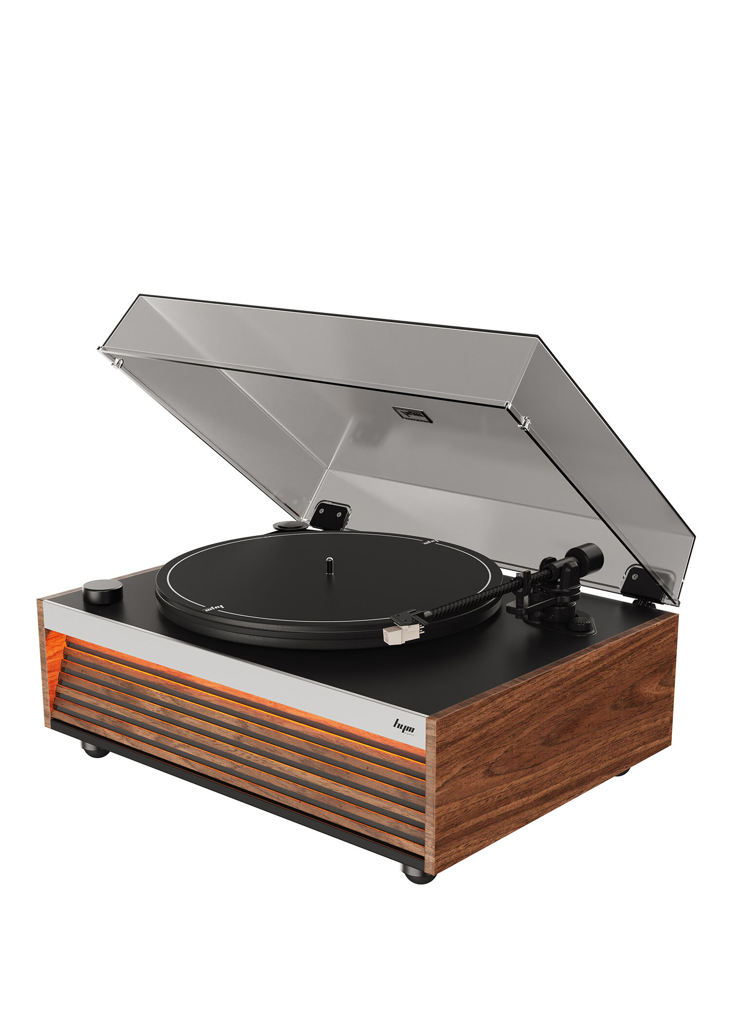 Lumi Aux RCA Çıkışlı All-in-One Dahili Bluetooth Hoparlörlü Işıklı Ceviz Retro Pikap Plakçalar