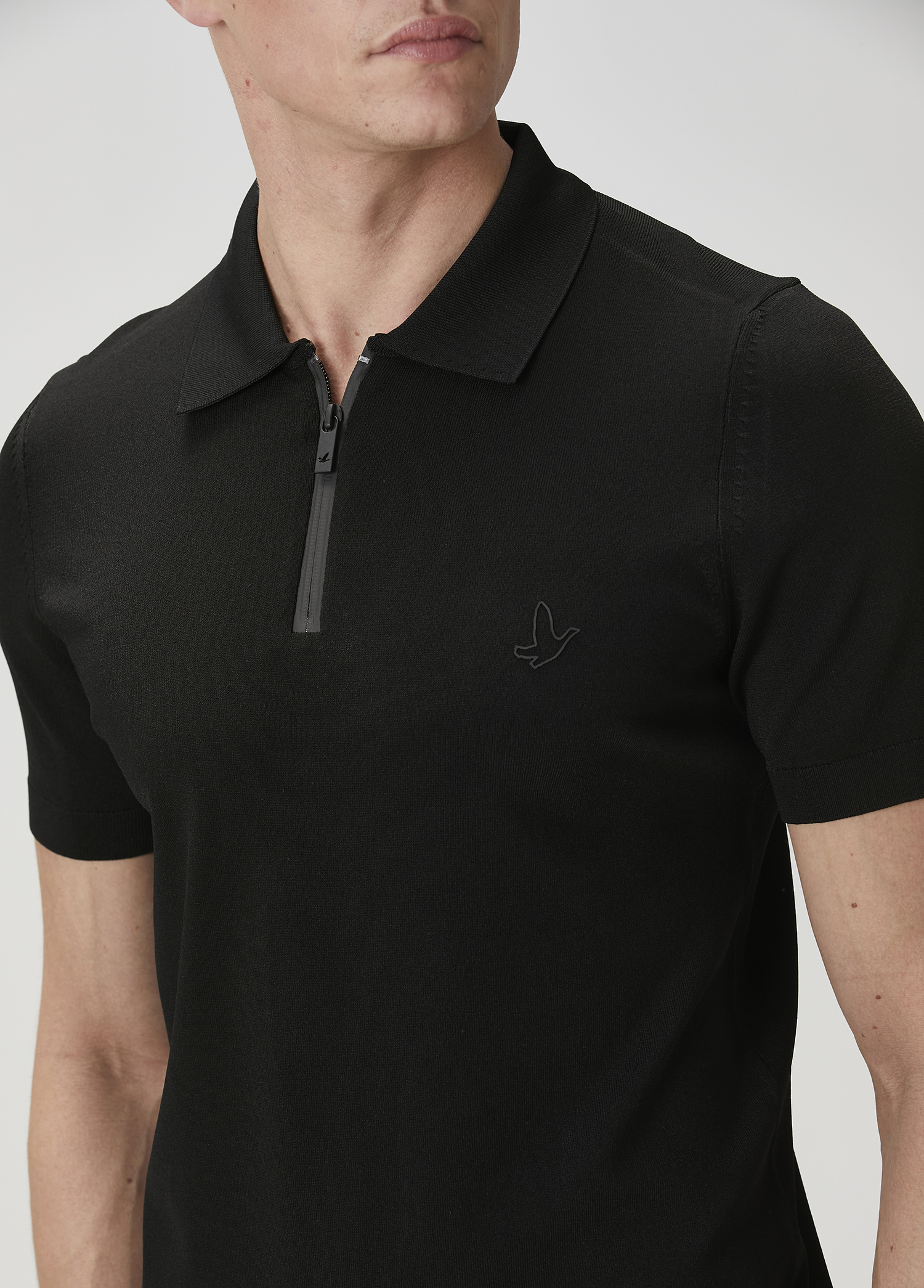 Siyah Polo Yaka Kısa Kollu Triko_5