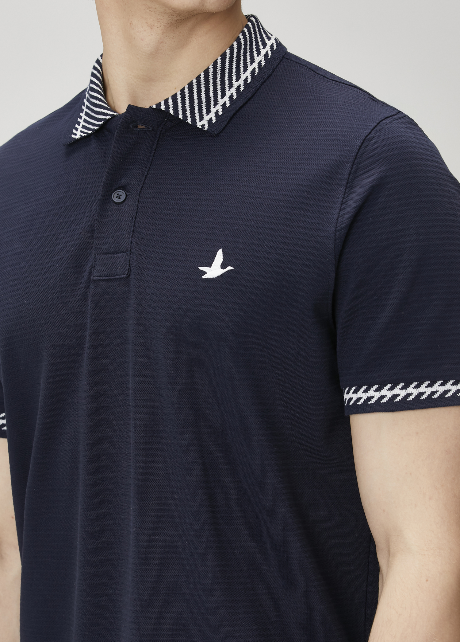 Lacivert Verev Çizgi Detaylı Polo Yaka T-shirt_5