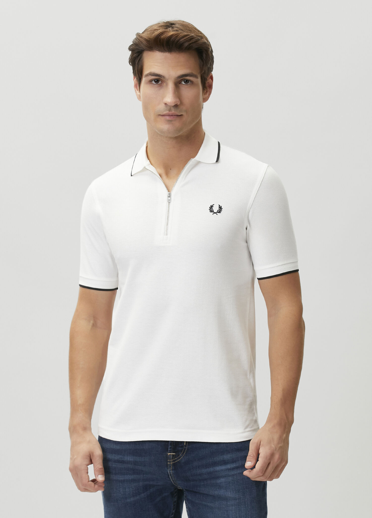 Beyaz Polo Yaka Pike T-shirt
