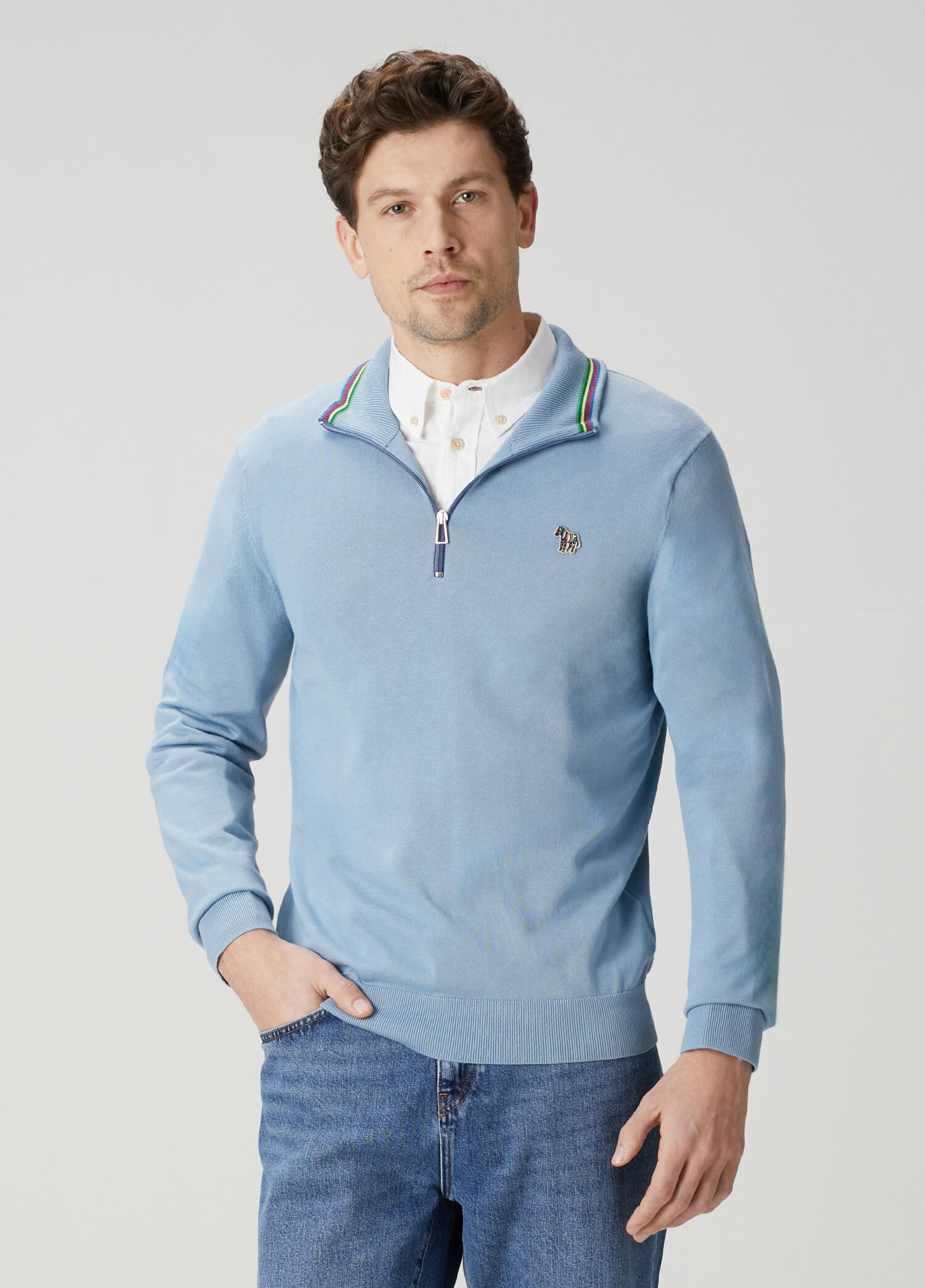 PS by Paul Smith Mavi Erkek Mavi Yakası Fermuarlı Organik Pamuk