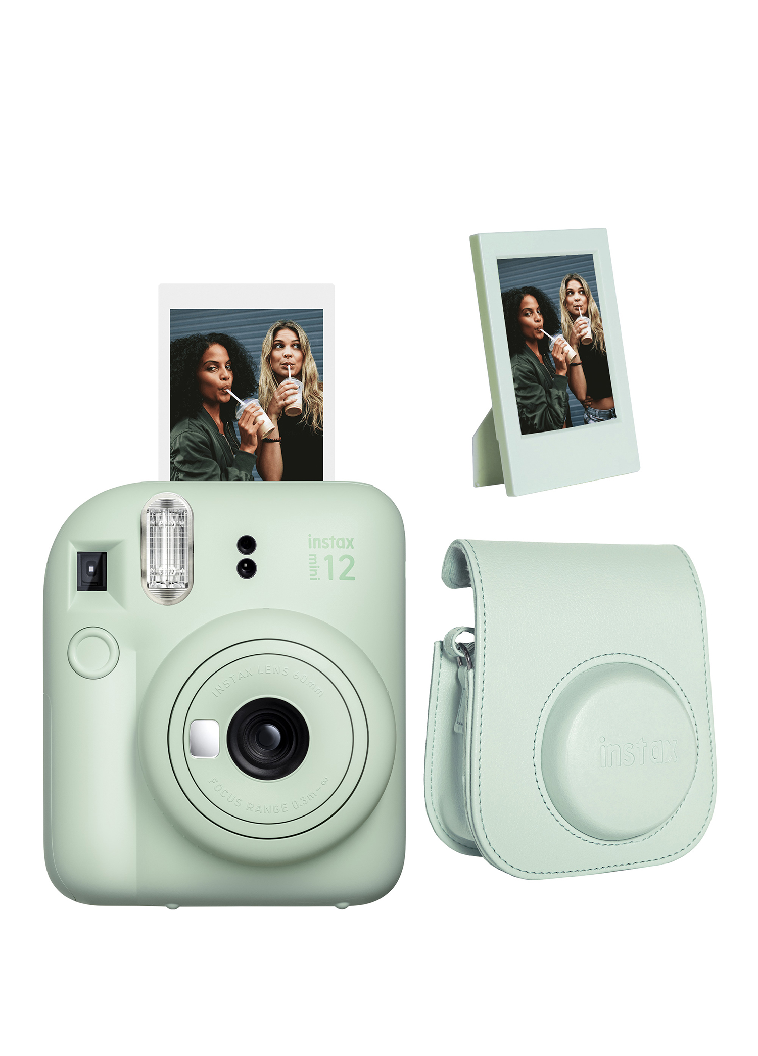 Instax Mini 12 Yeşil Fotoğraf Makinesi + Çerçeve ve Deri Kılıf Seti