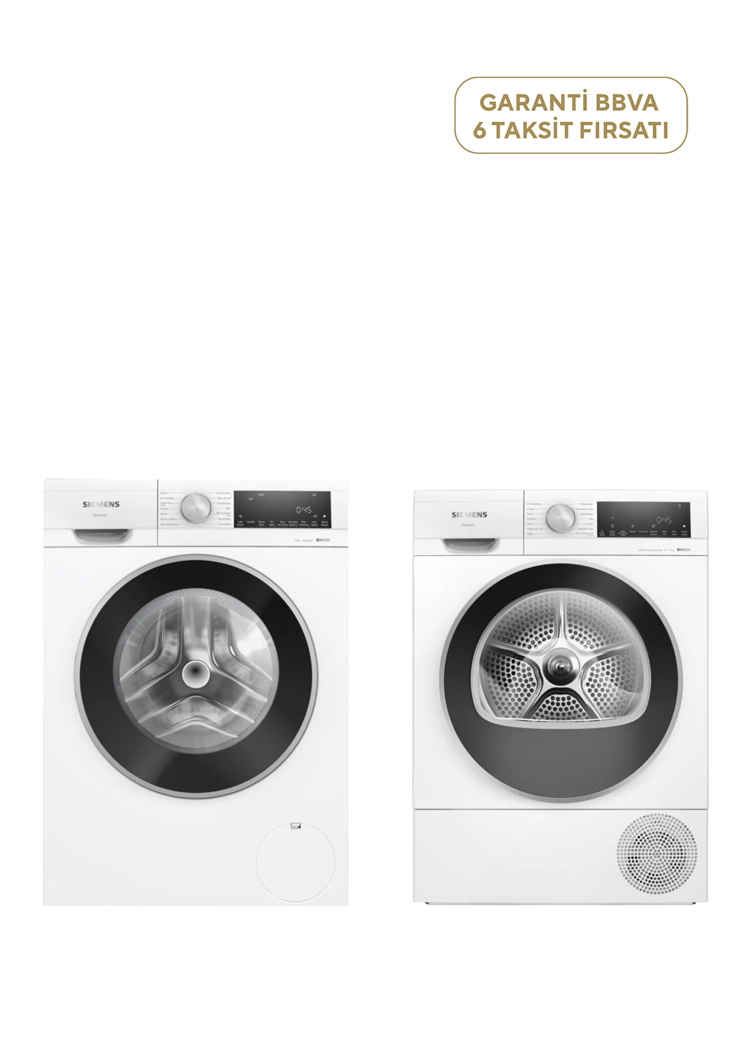iQ500 WQ44G2C1TR Isı Pompalı Kurutma Makinesi 9 kg + WG52A202TR iQ300 10 kg 13 Programlı A Enerji Sınıfı 1200 Devir Çamaşır Makinesi Seti